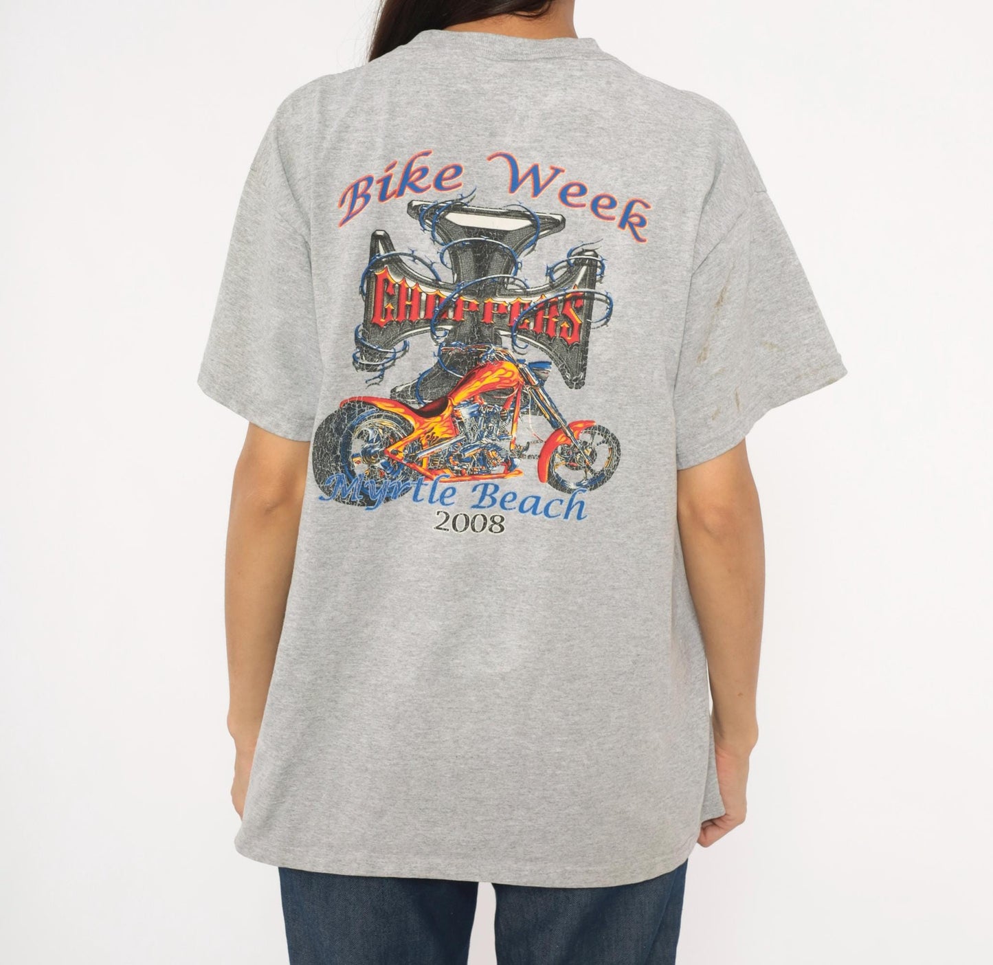 2000s Delta Myrtle Beach Bike Week Chopper Graphic Tee Heather Grey Large L