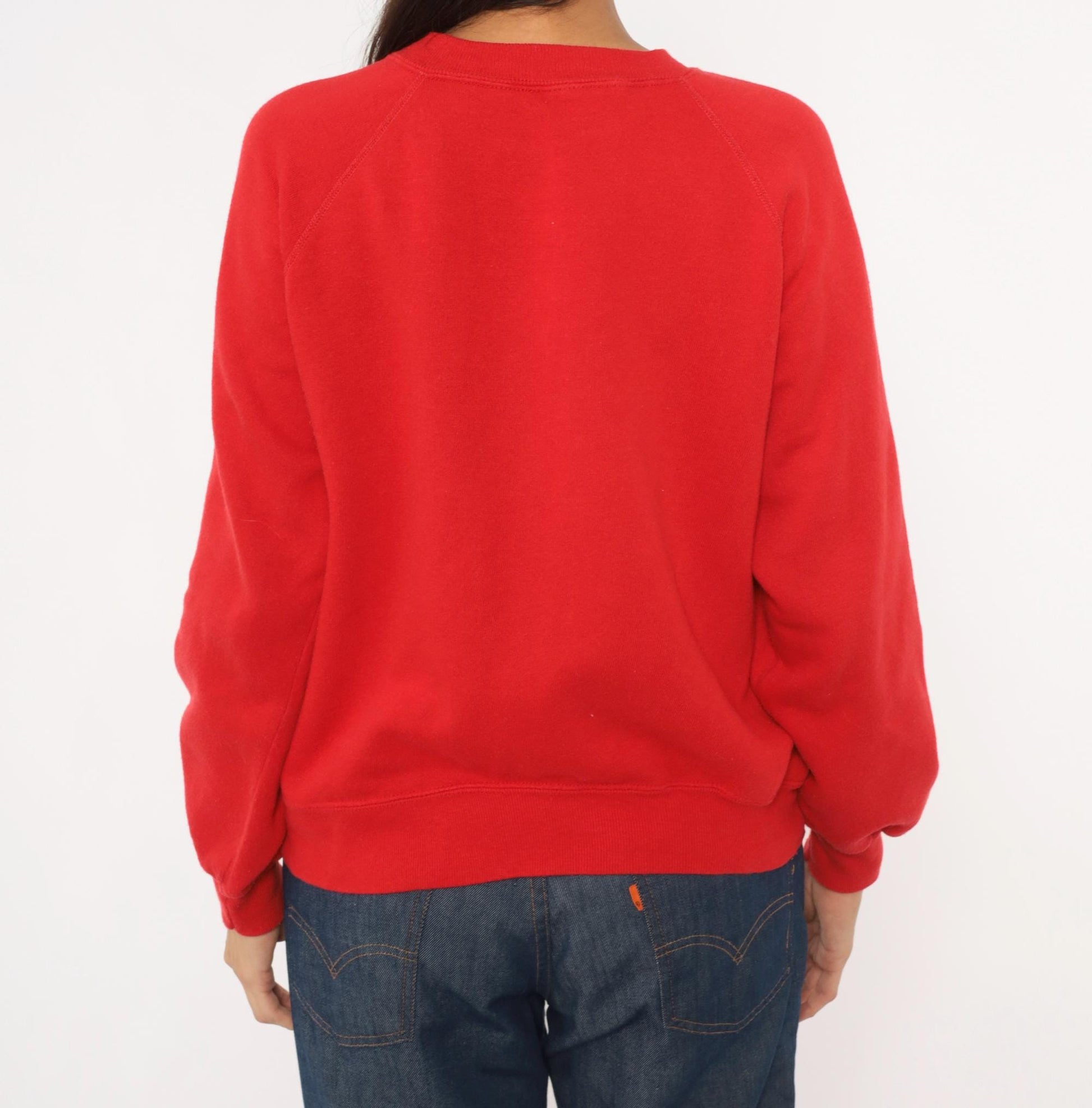 80s Teddy Bear Red Raglan Sweatshirt Graphic Crewneck Hearts Bow Medium M