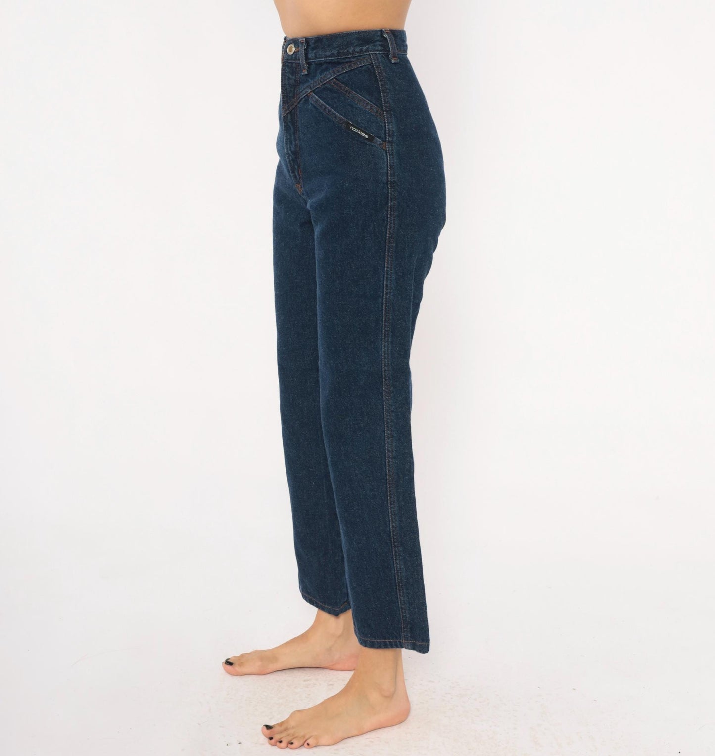 90s Rockies High Waisted Dark Wash Denim Mom Jeans Navy Tapered Leg Extra Small XS