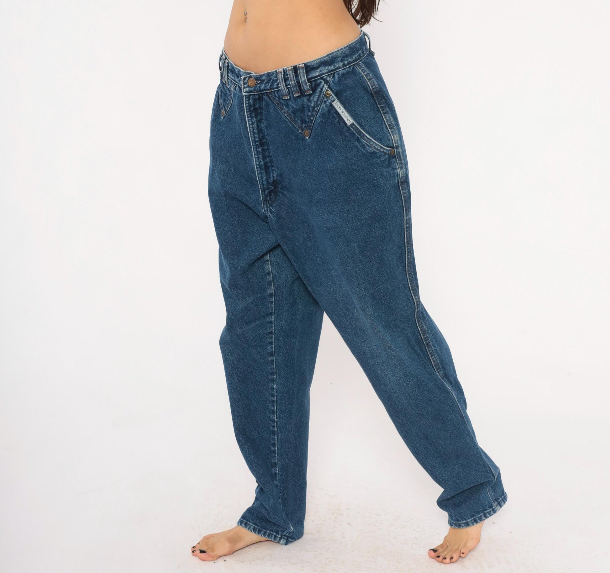 90s Rocky Mountain High Waisted Denim Jeans Cobalt Blue Tapered Straight Leg 34x31