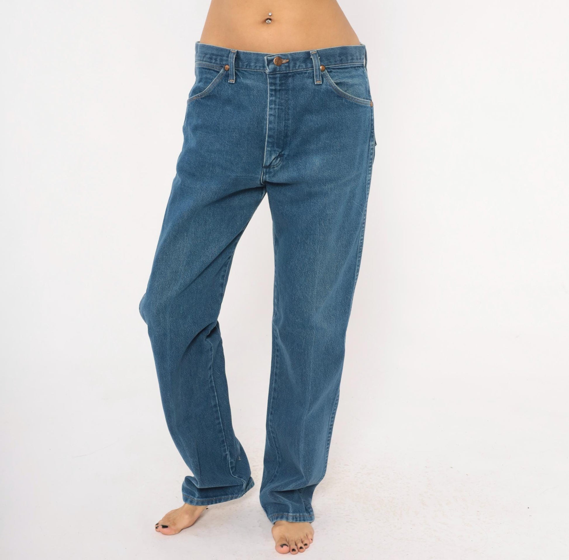 90s Wrangler Jeans Blue Denim Straight Leg High Rise Cotton 34x33