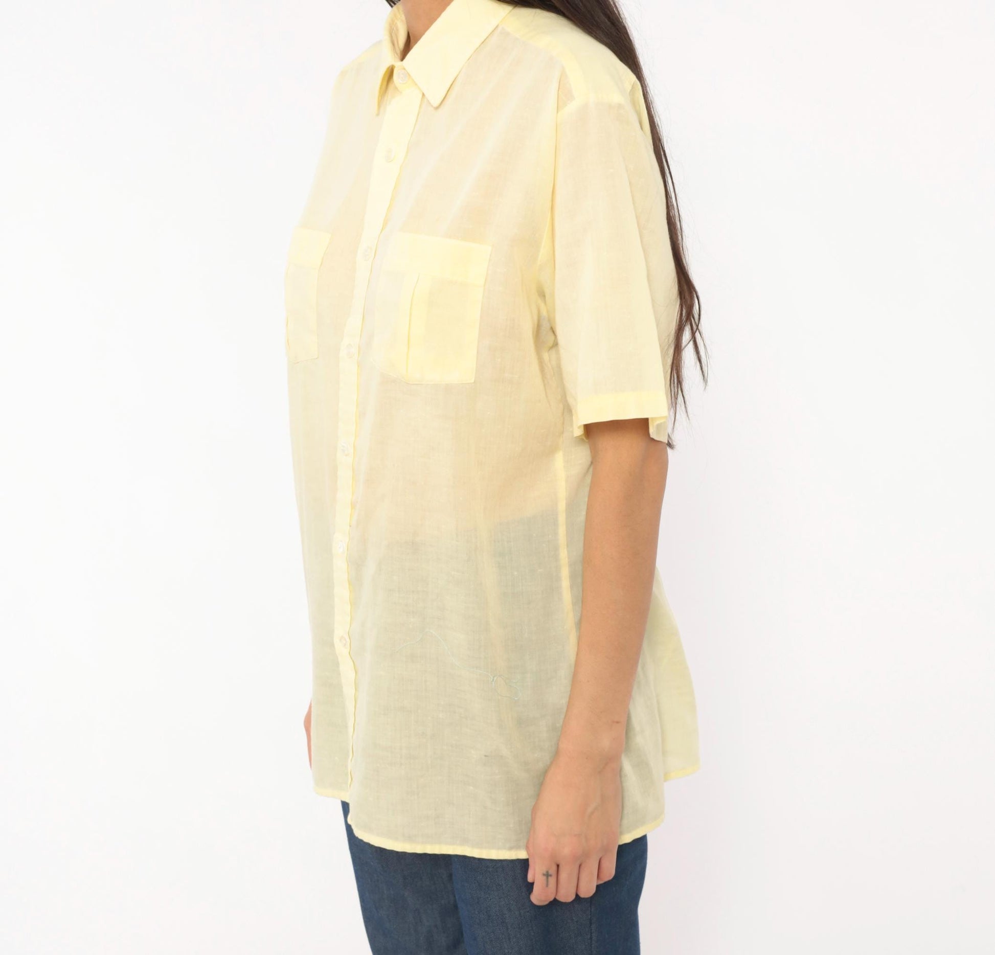 70s Arrow Pale Yellow Camp Collar Shirt Short Sleeve Pointed Chest Pockets Medium