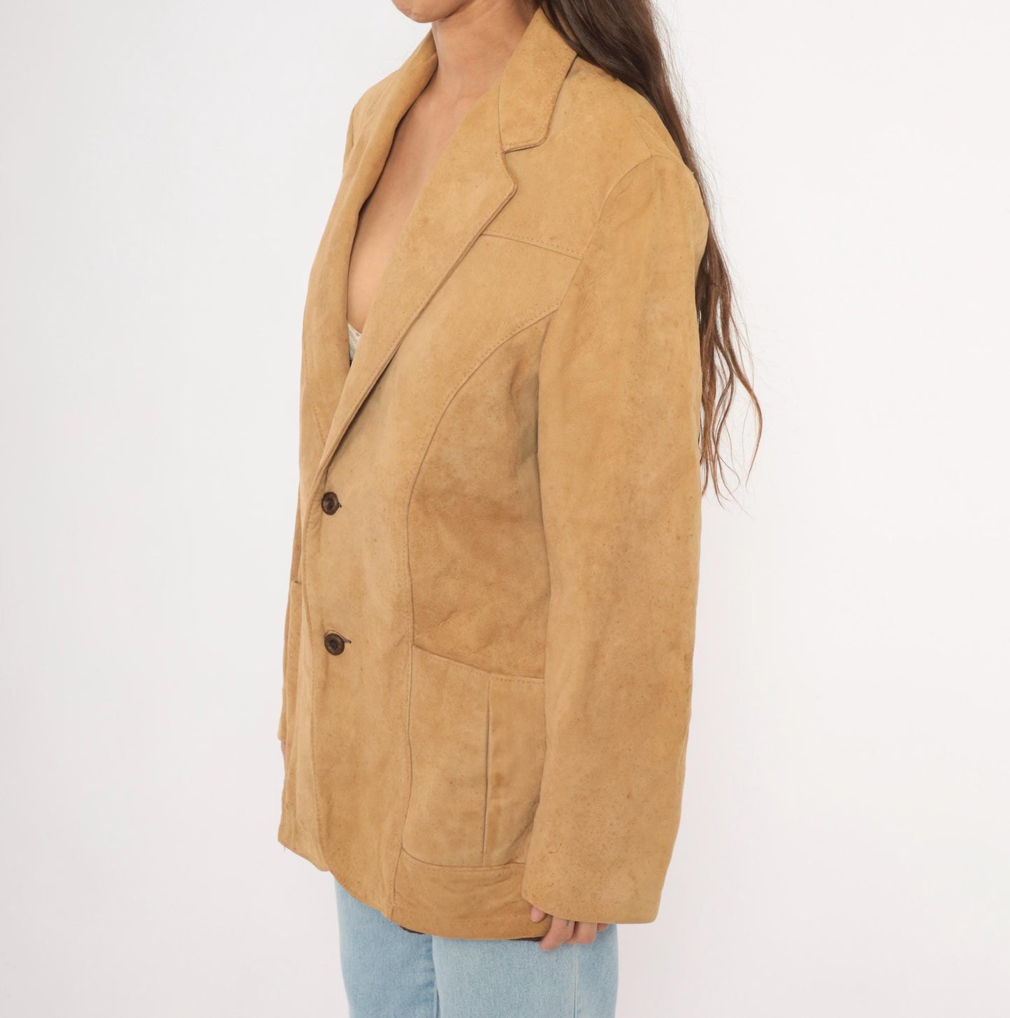 70s Reed Sportswear Suede Blazer Tan Notched Lapel Sport Coat Small S