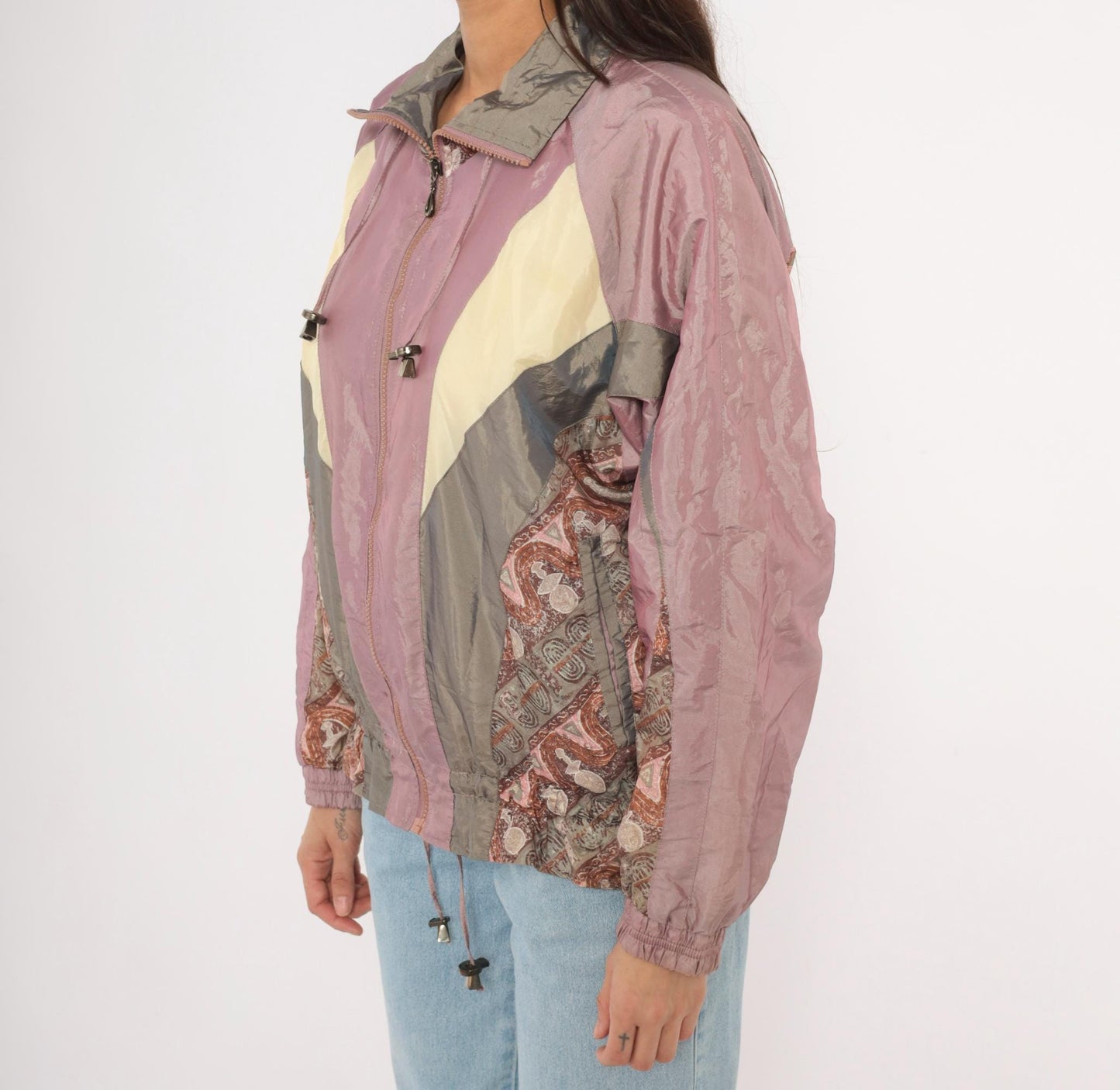 90s Westport Ltd. Colorblock Windbreaker Mauve Grey Cream Paisley Medium M
