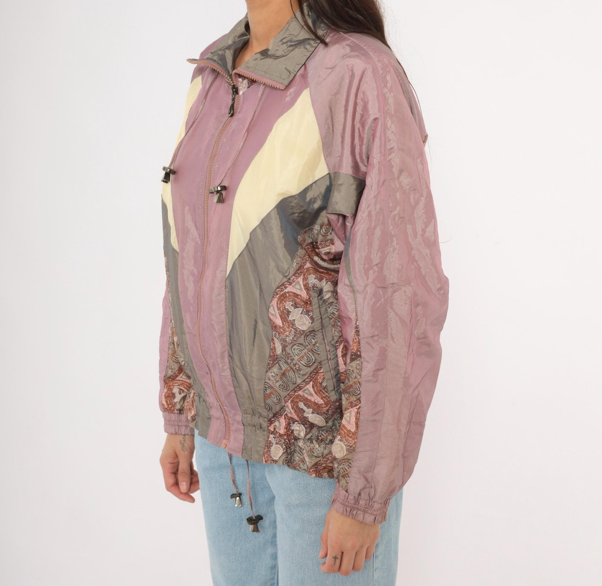 90s Westport Ltd. Colorblock Windbreaker Mauve Grey Cream Paisley Medium M