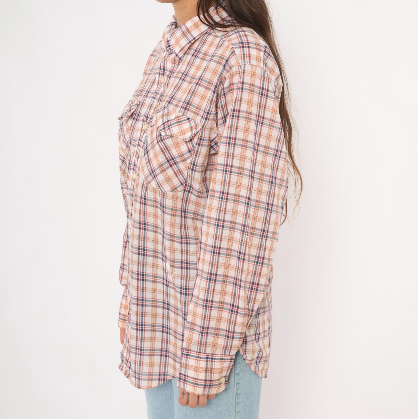 80s Levi Strauss Plaid Flannel Shirt White Navy Red Cotton Large L