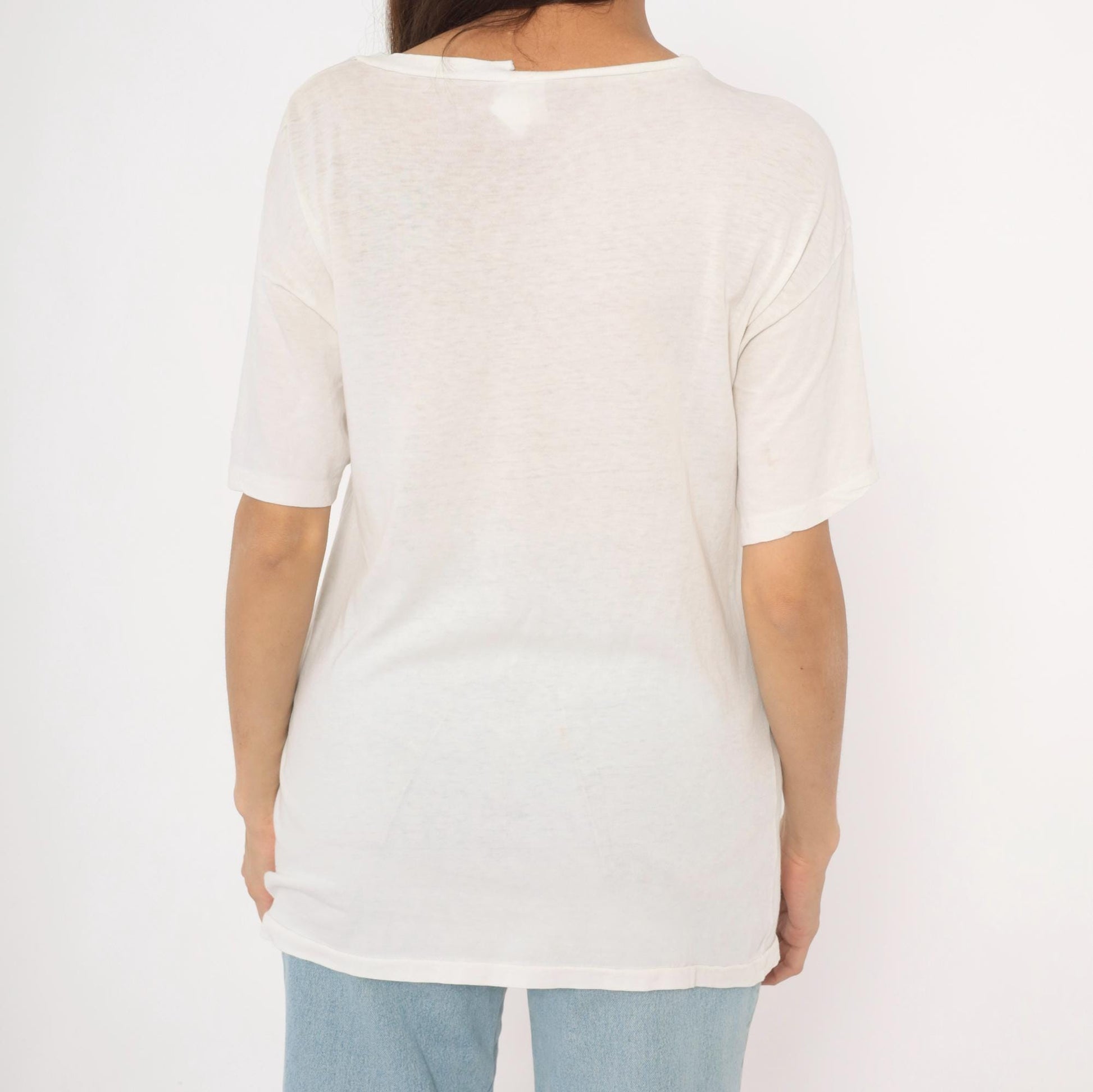 90s New Zealand Sheep Pun Graphic Tee White Cotton Scoop Neck Medium