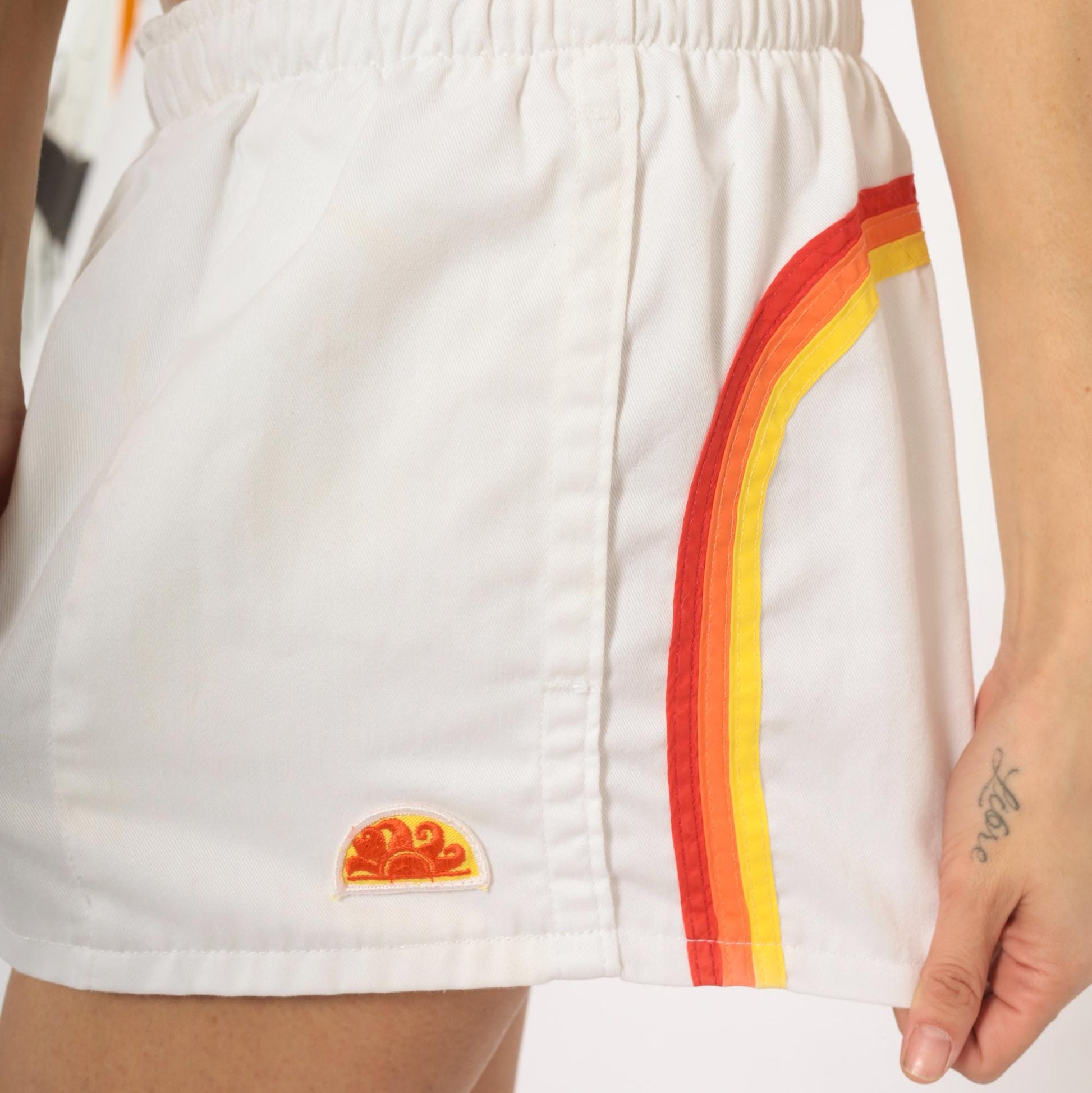 80s Sundek White Cotton Running Shorts Rainbow Stripe Medium