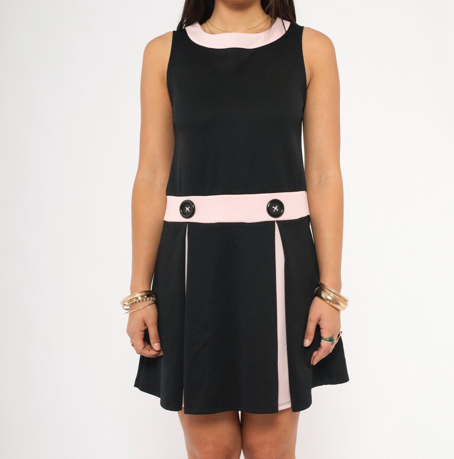 Y2K Bonnie Jean Black Pink Mod Shift Dress Colorblock Mini Small S