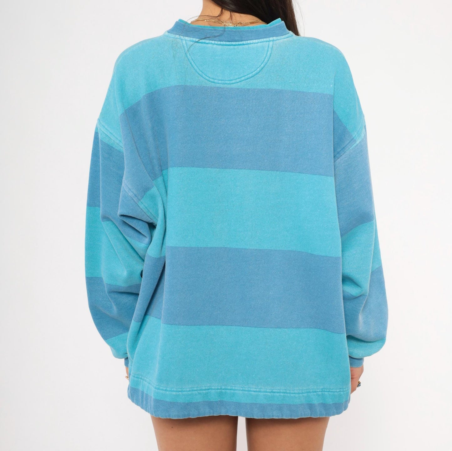 90s Permit Sportswirt Striped Henley Sweatshirt Blue Teal Colorblock Large L