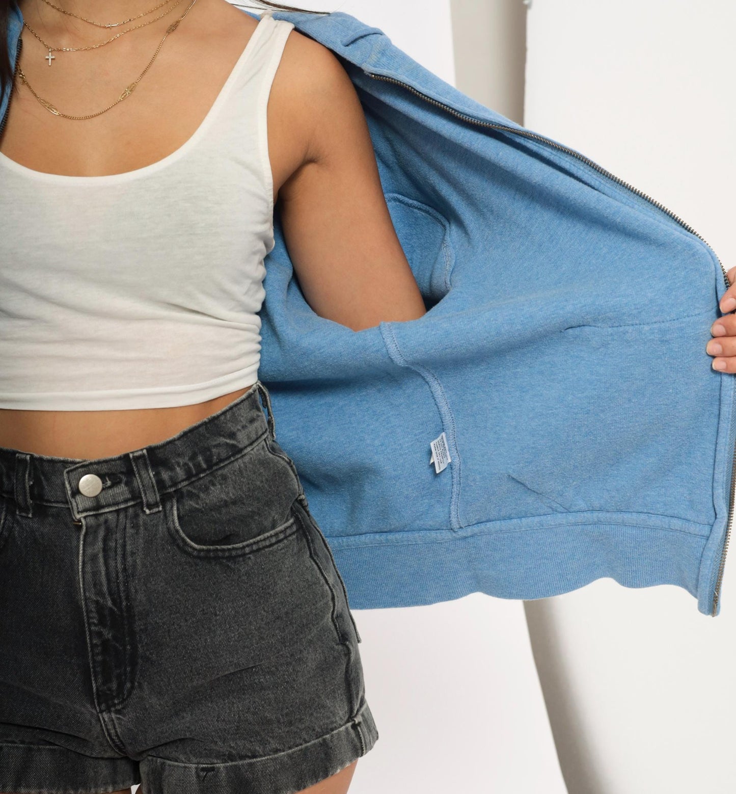 90s Polo Ralph Lauren Zip-Up Hoodie Sky Blue Cotton Medium M