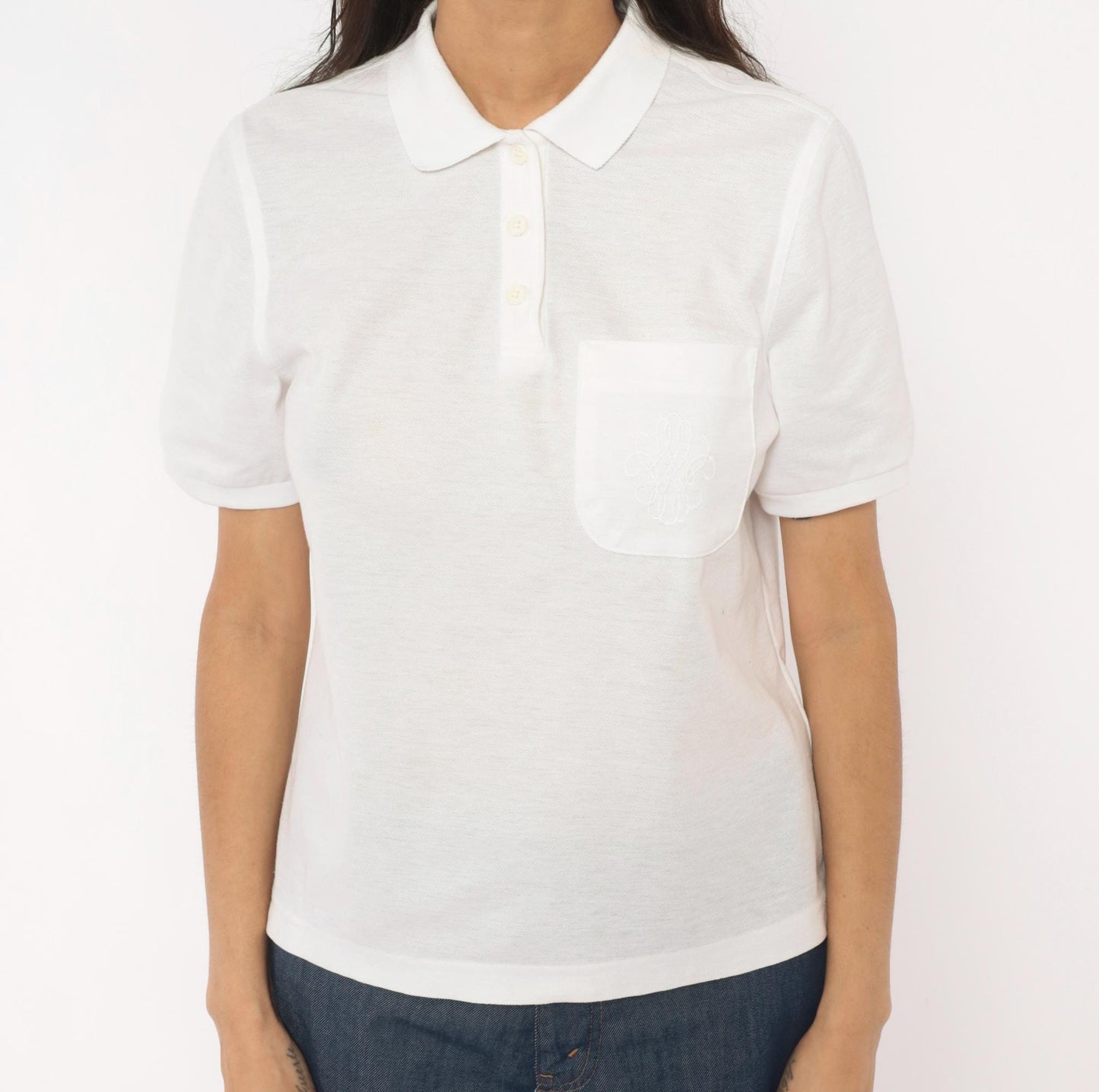 80s Lily's of Beverly Hills White Polo Shirt Embroidered Monogram Small