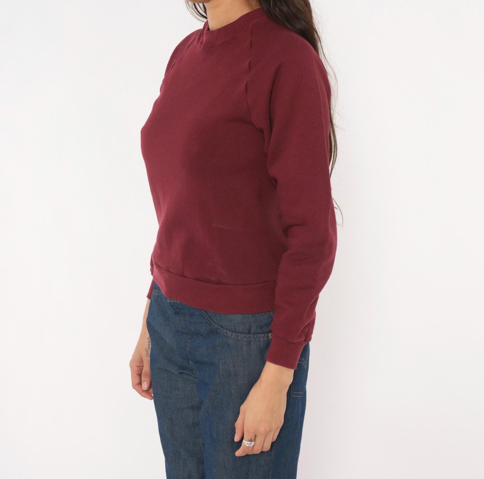 90s Jerzees Burgundy Raglan Sweatshirt Crewneck Solid Wine Pullover Extra Small XS