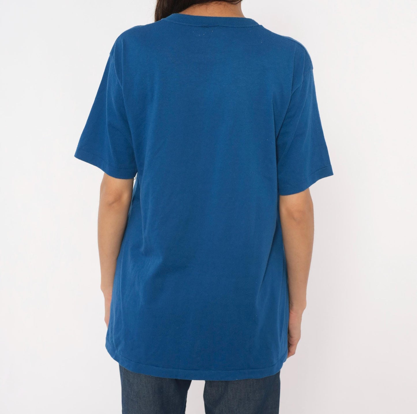80s Jerzees Wood Spokes Cycling Graphic Tee Blue Crew Neck Large L