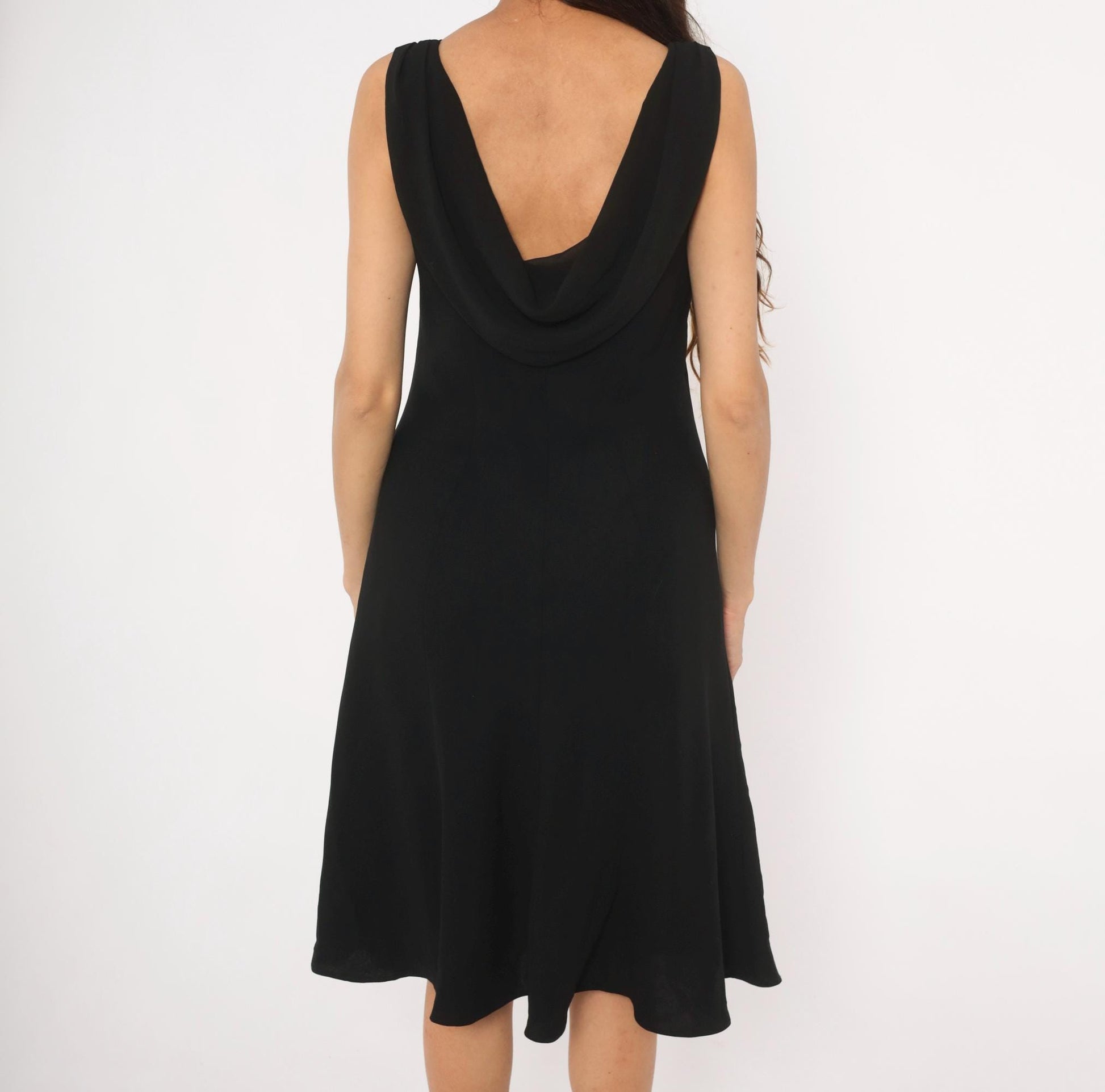 90s Evan-Picone Black Rhinestone Mesh Yoke Knee-Length Dress Medium M