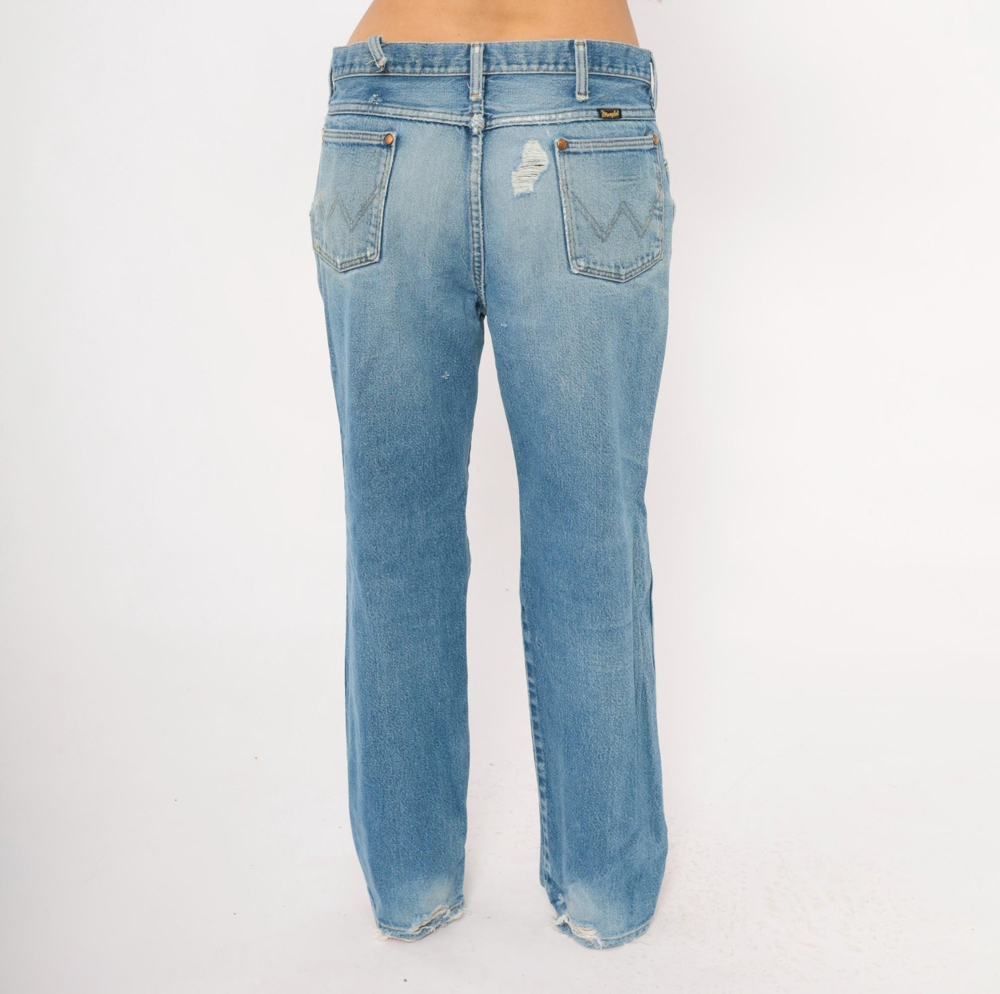 90s Wrangler Jeans Light Wash Distressed Straight Leg Cotton Extra Large XL