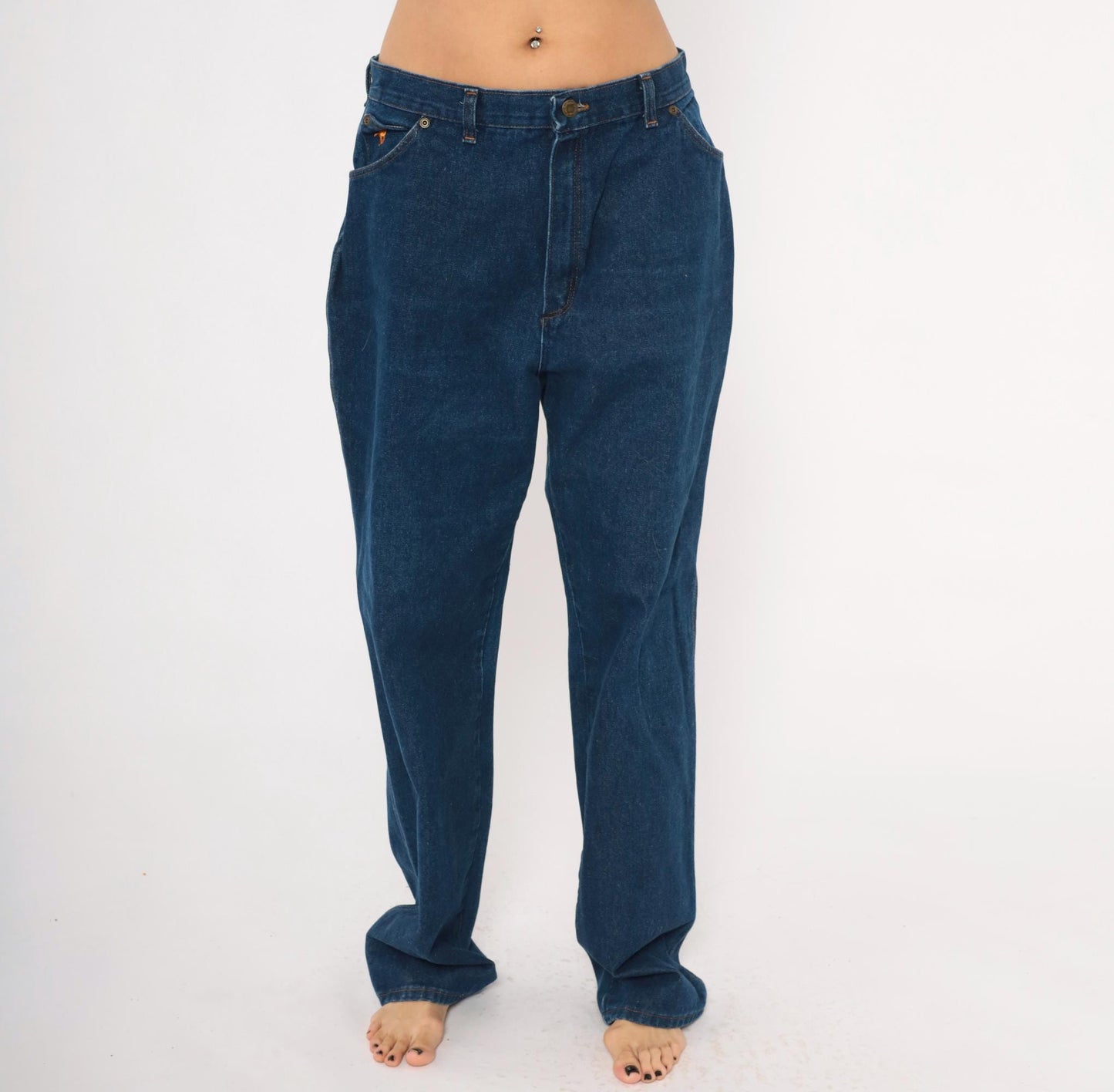 Wrangler Dark Indigo High Rise Straight Leg Jeans 80s Vintage 32x32