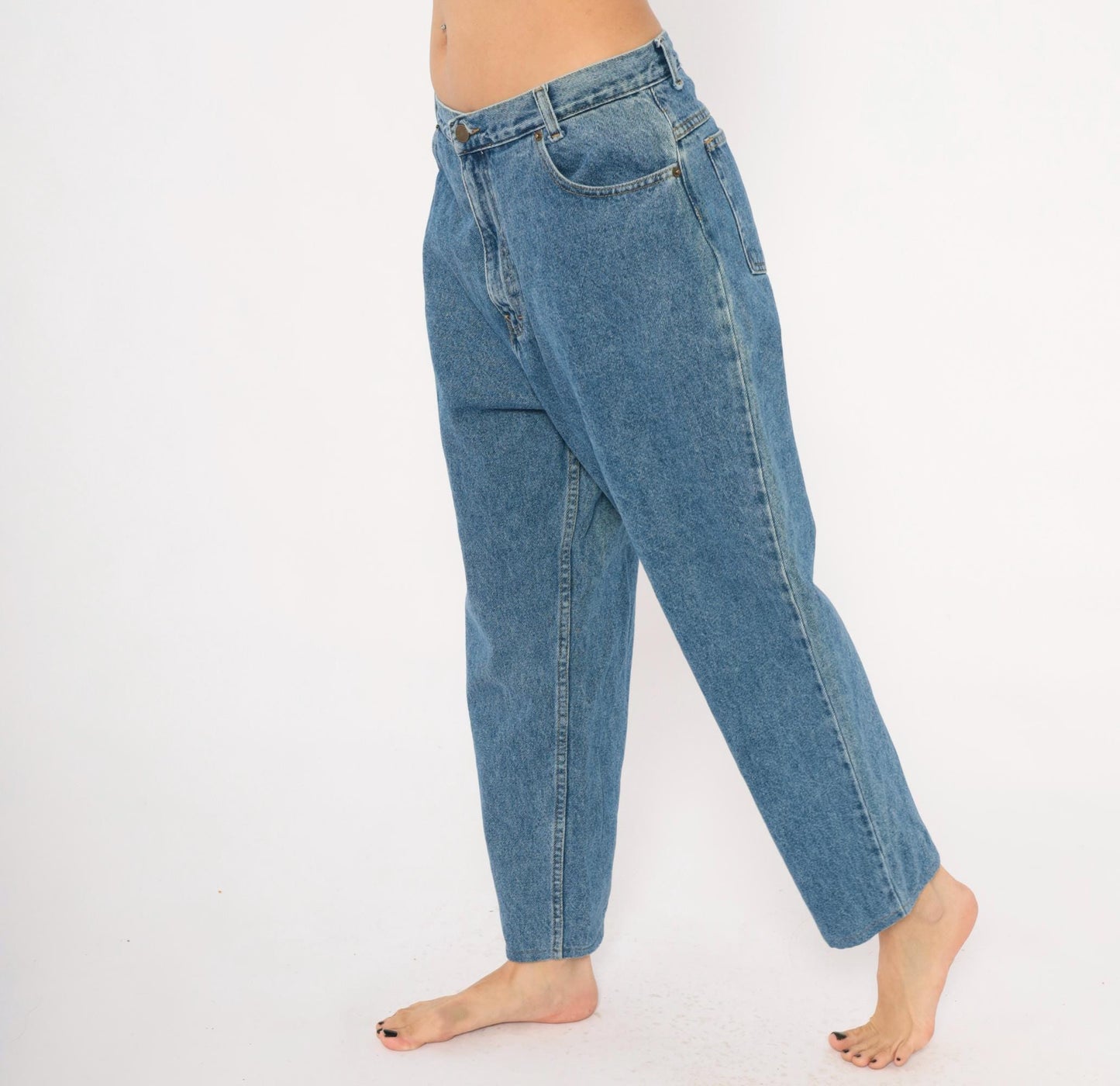 90s Fresno High Waisted Tapered Jeans Stonewash Blue Cotton 33x25