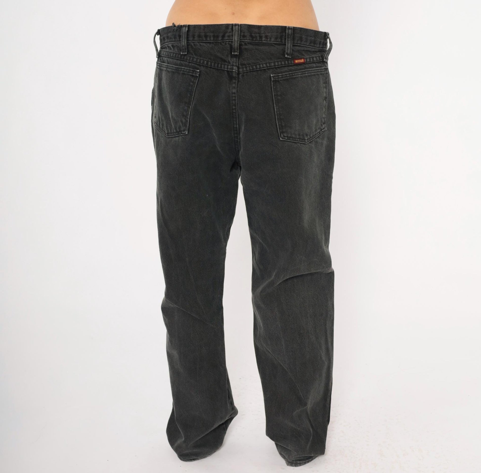 90s Rustler Faded Black High Rise Straight Leg Jeans 36x32