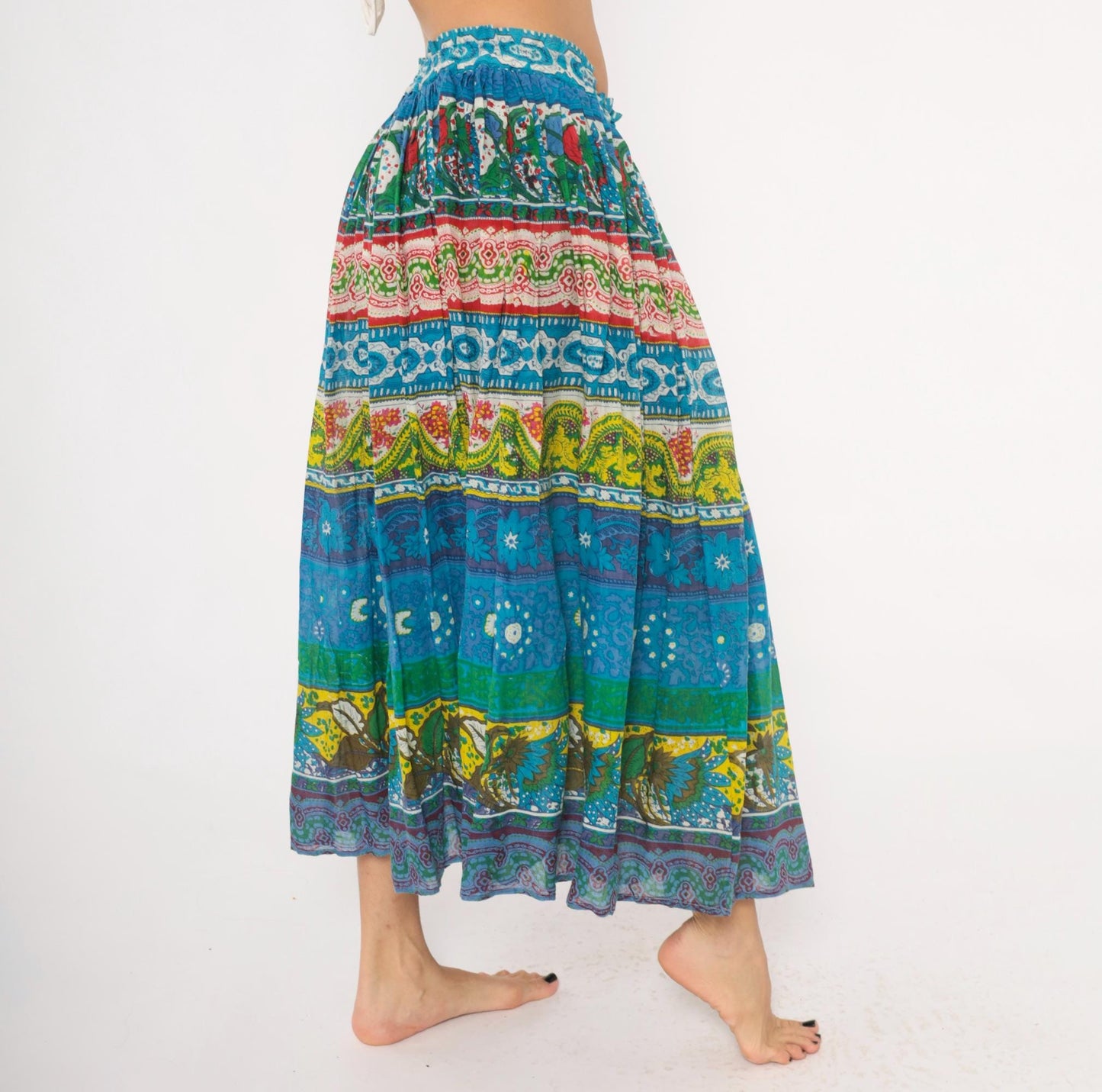90s Anabell Tiered Maxi Skirt Cobalt Blue Paisley Floral Gauze Extra Large XXL