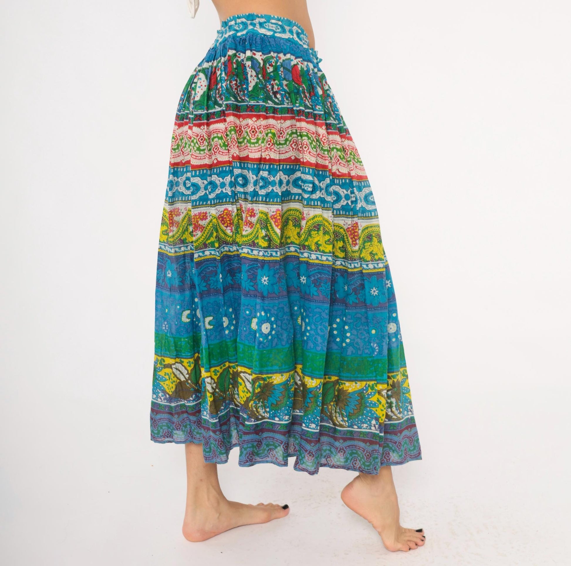 90s Anabell Tiered Maxi Skirt Cobalt Blue Paisley Floral Gauze Extra Large XXL