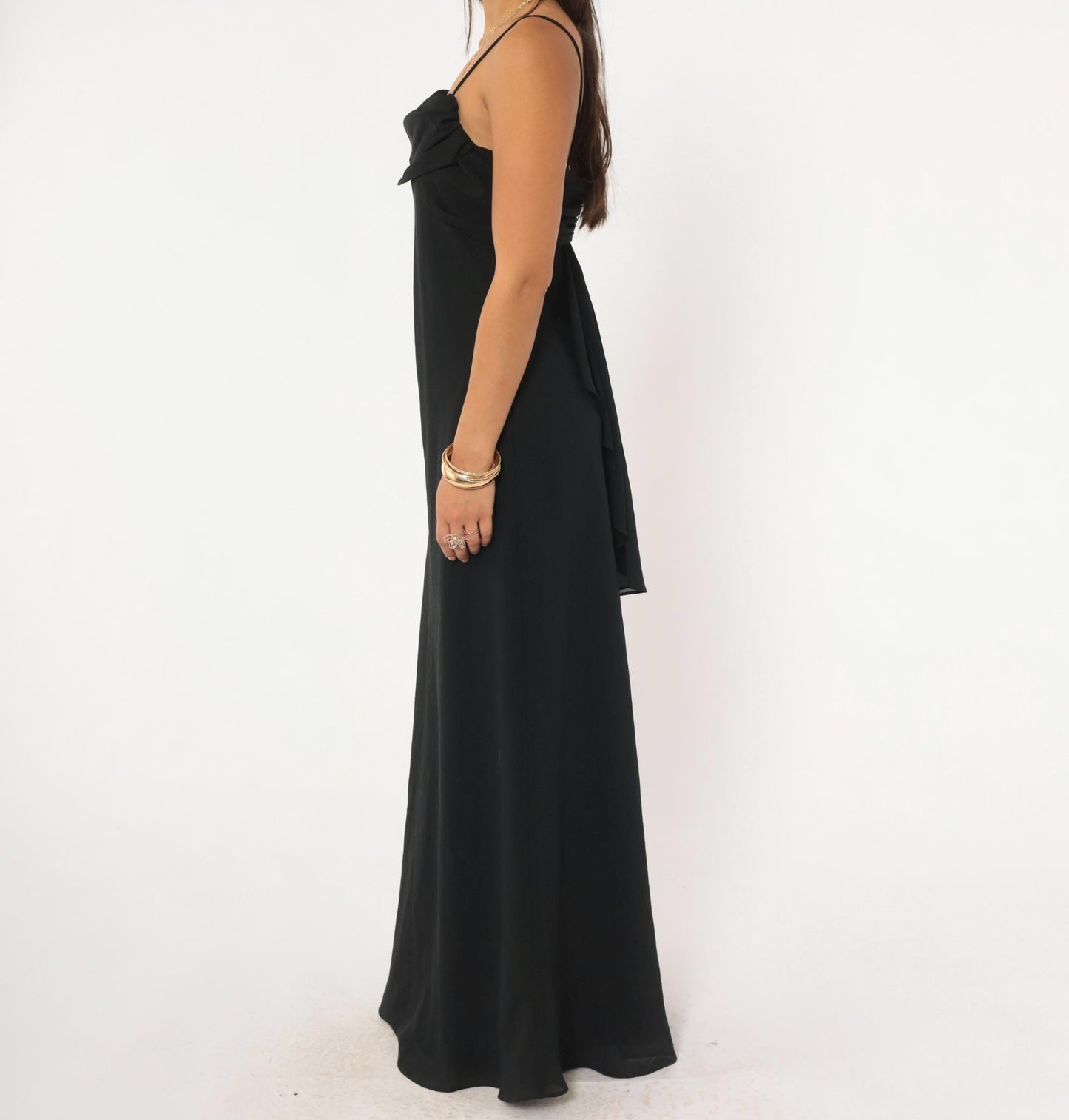 90s Betsy & Adam Black Cowl Neck Maxi Gown Ruched Back Medium M
