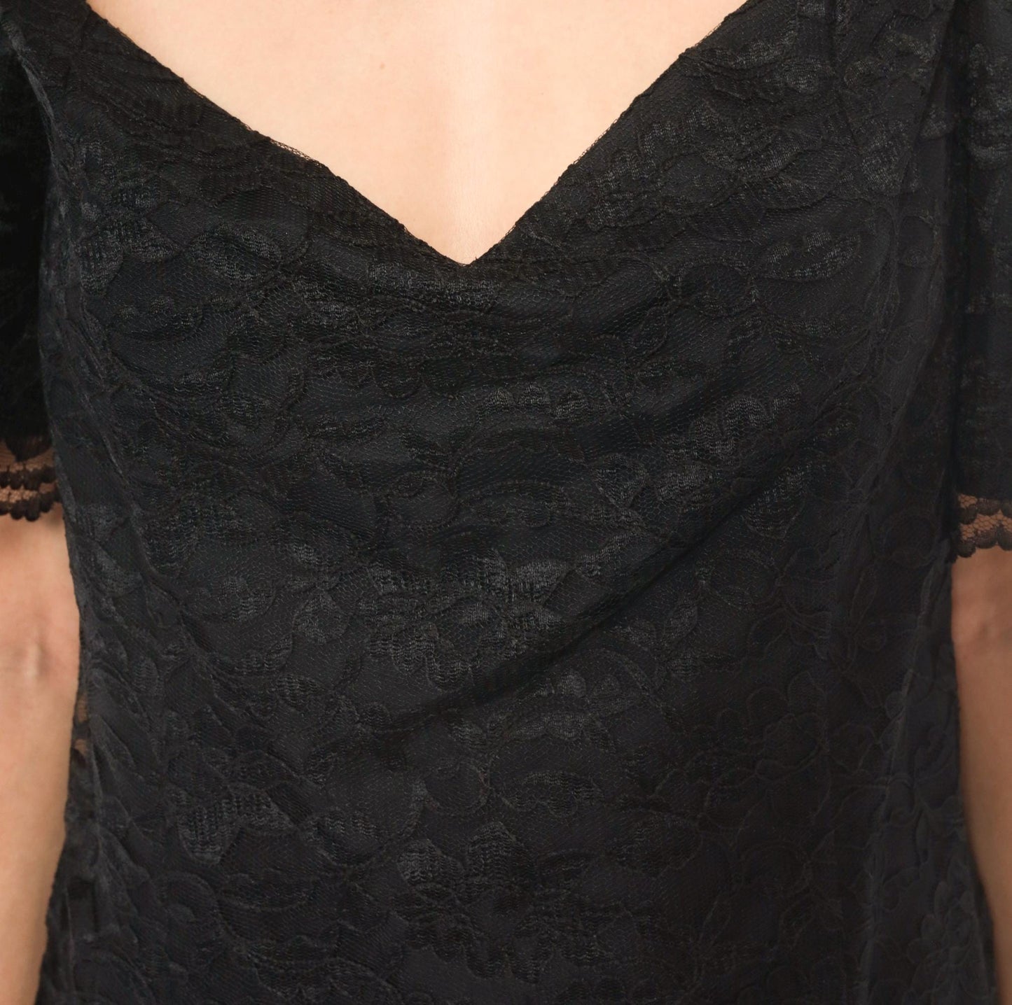 90s Victoria Stephens Black Lace Cold Shoulder Dress Knee Length Large L