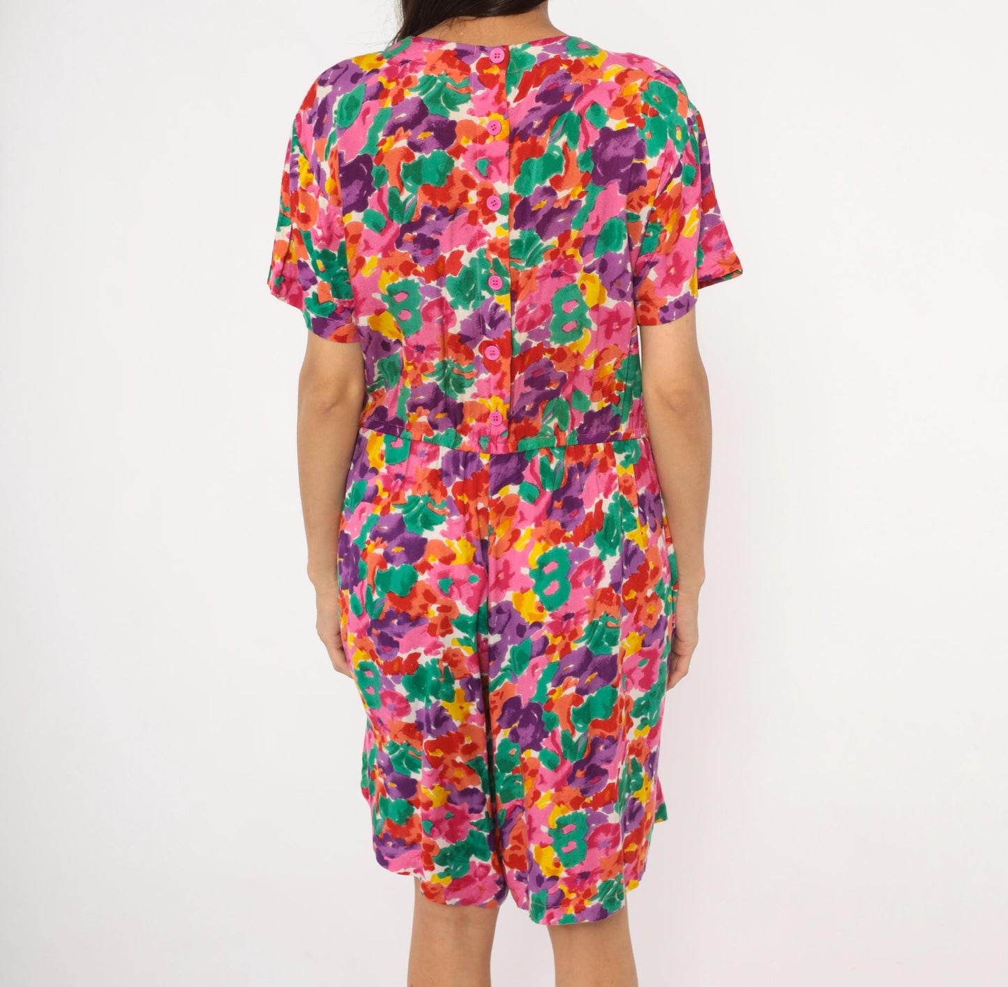 90s S.Roberts Watercolor Floral Romper Pink Purple Green Small