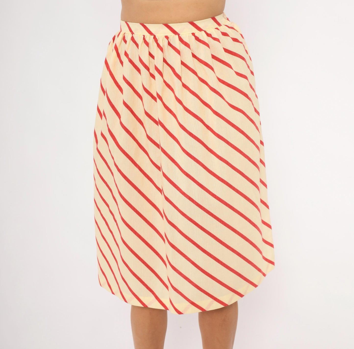 60s Bryn Mawr Diagonal Stripe A-Line Skirt Red Cream Knee Length Extra Small XS