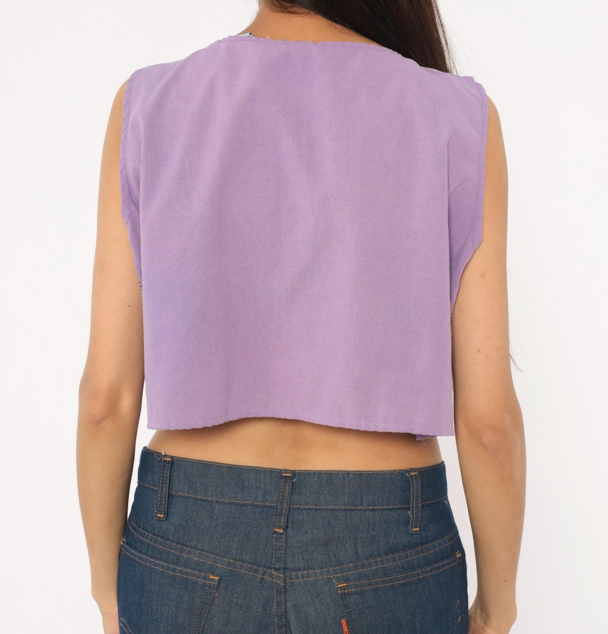 90s Award Winning Lilac Crop Top Striped Scoop Neck Sleeveless Extra Large XL