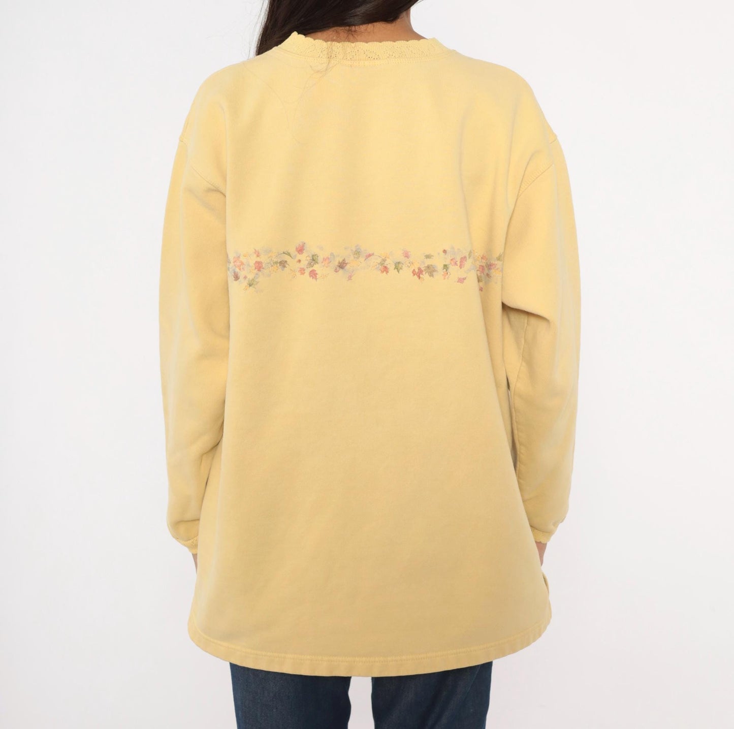 90s Northern Reflections Butter Yellow Garden Scene Sweatshirt Cotton Large L