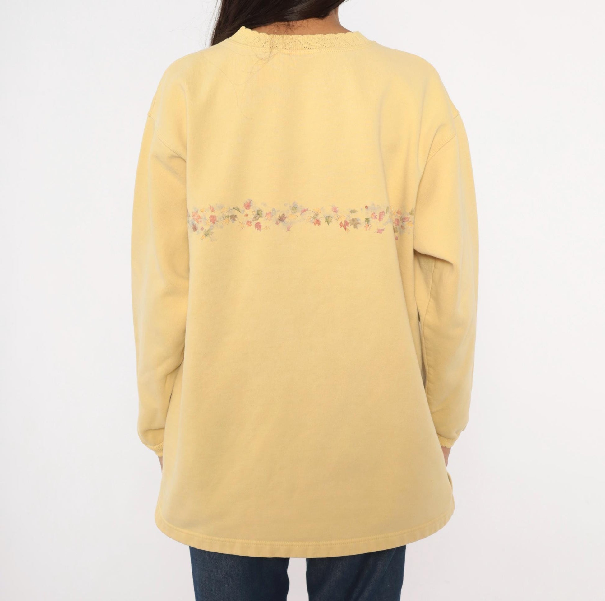 90s Northern Reflections Butter Yellow Garden Scene Sweatshirt Cotton Large L