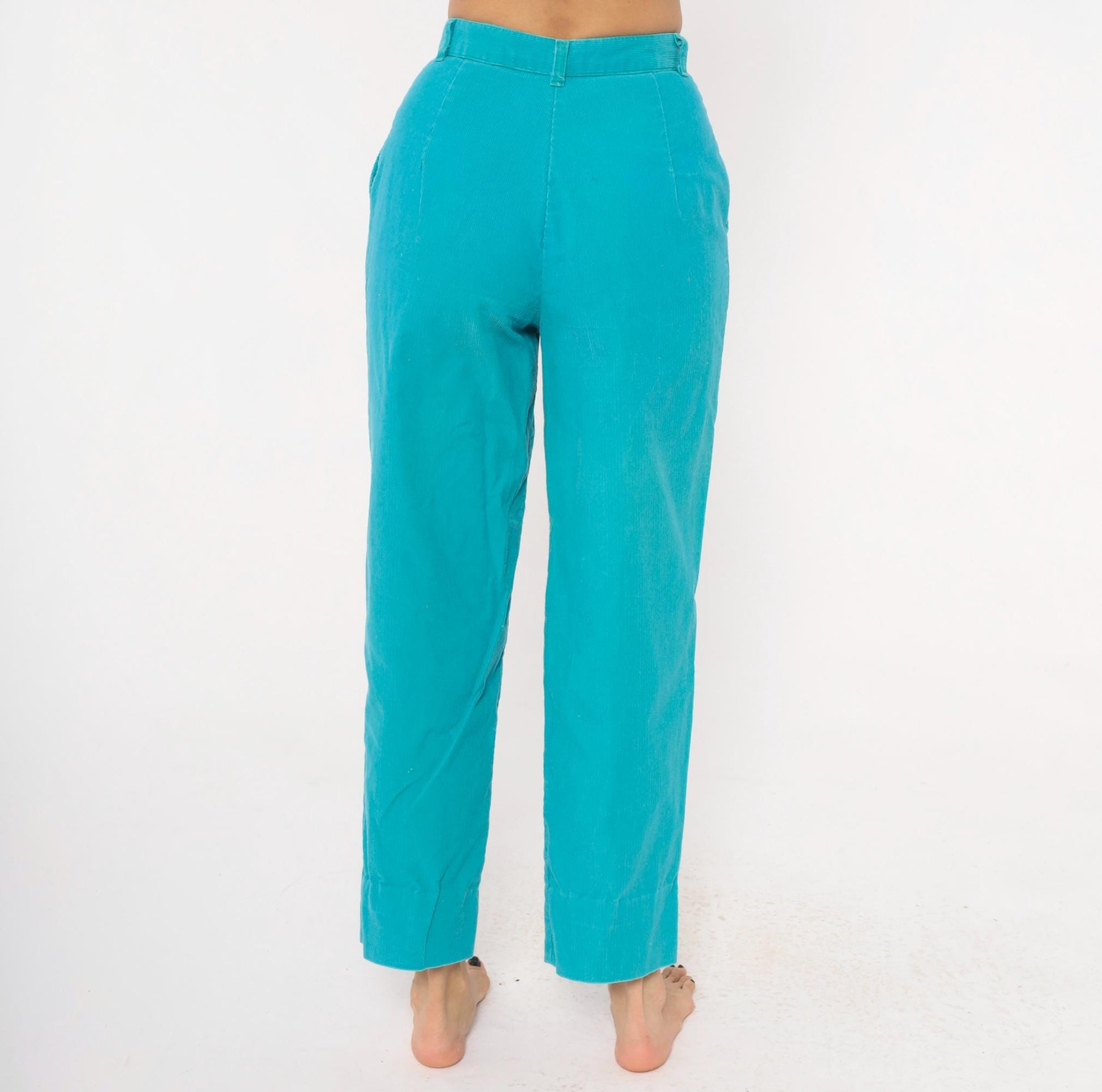 80s Gregg Michael Teal Corduroy Trousers High Waisted Straight Leg Extra Small XS