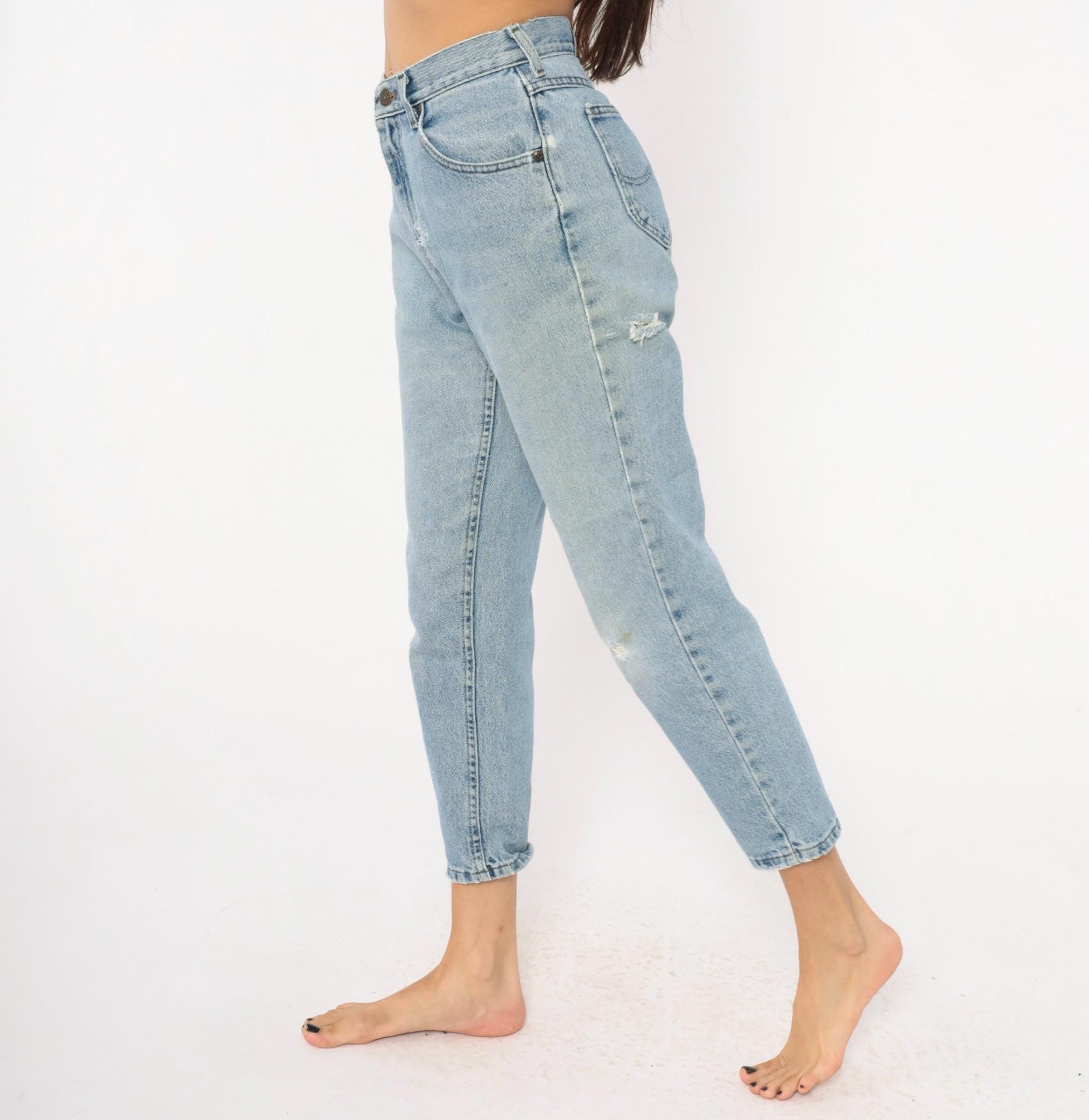 90s Lee Mom Jeans Light Wash High Waisted Tapered Denim Petite Small