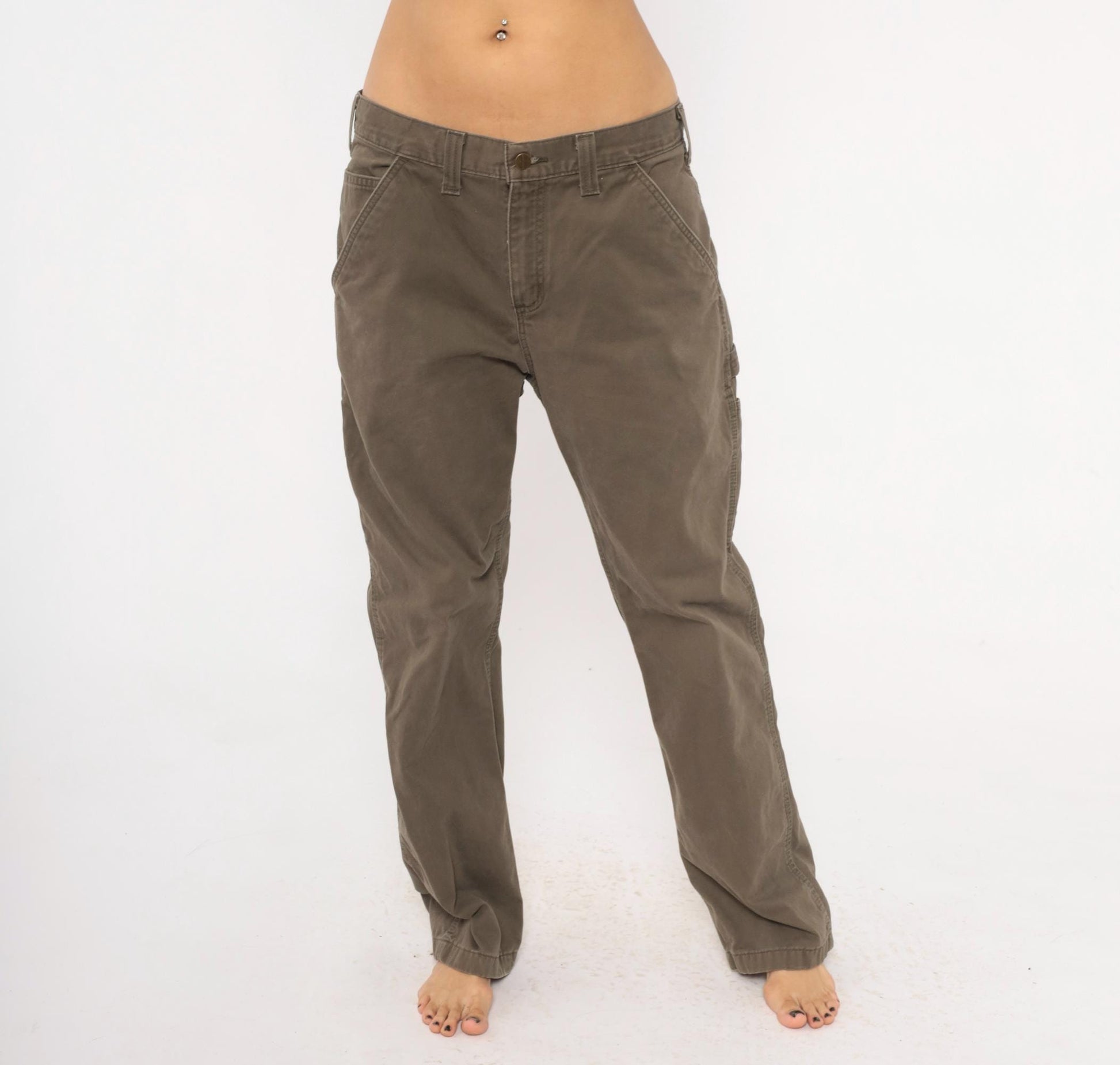 90s Carhartt Carpenter Pants Olive Cotton Straight Leg Workwear 34 x 30