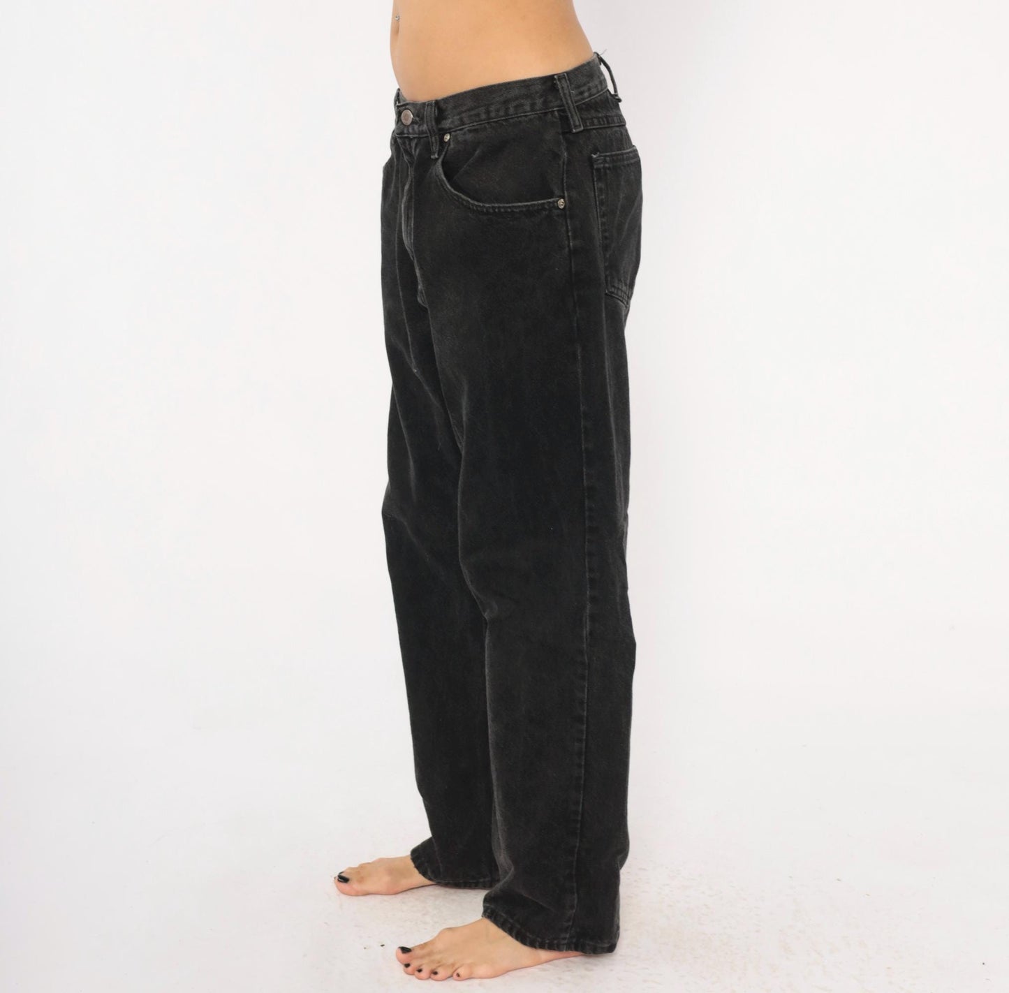 Wrangler Black Faded Denim Jeans High Rise Straight Leg 2000s Large L