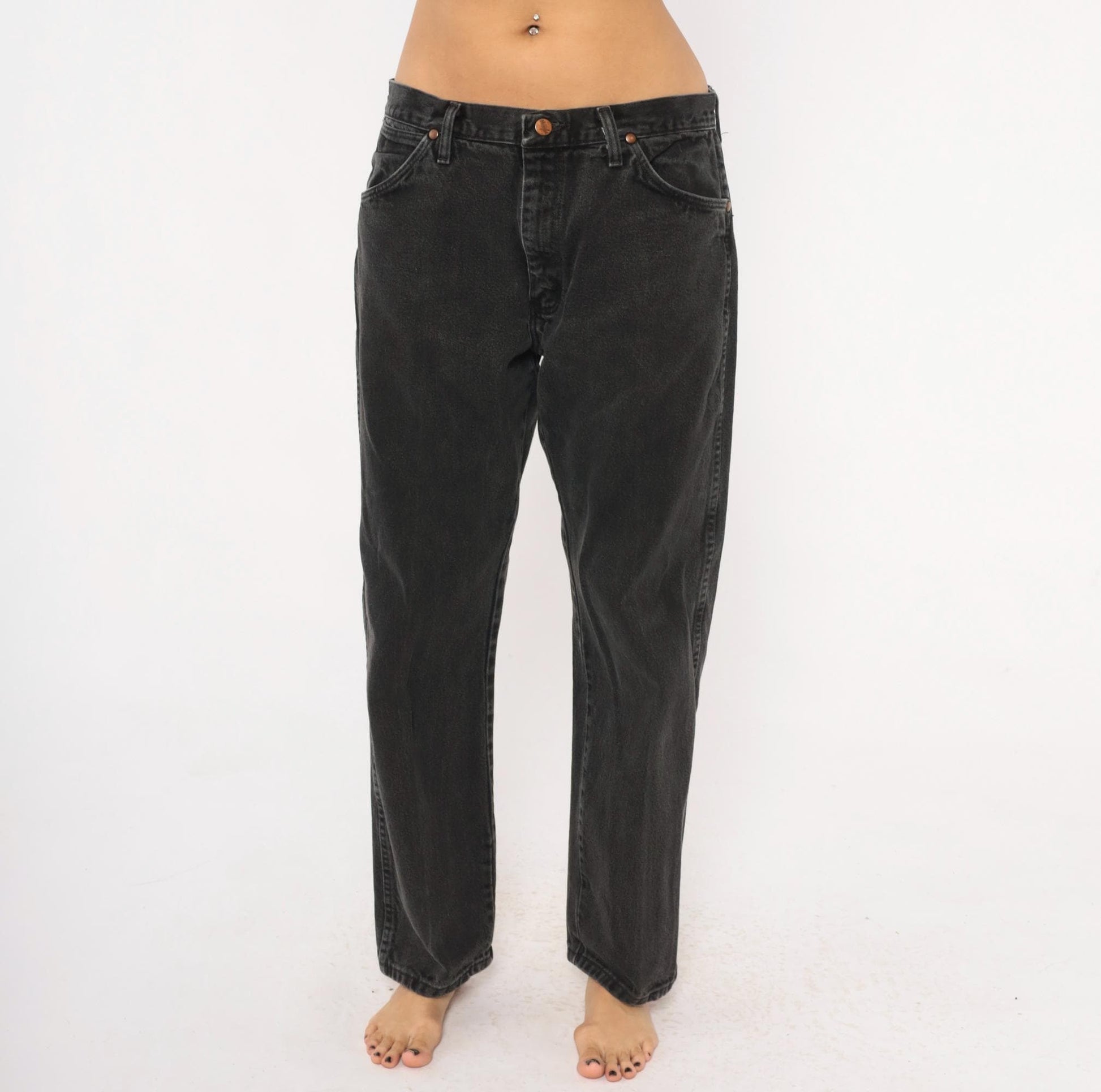 Wrangler Black Denim Jeans Straight Leg Mid-Rise Cotton 2000s 34x30