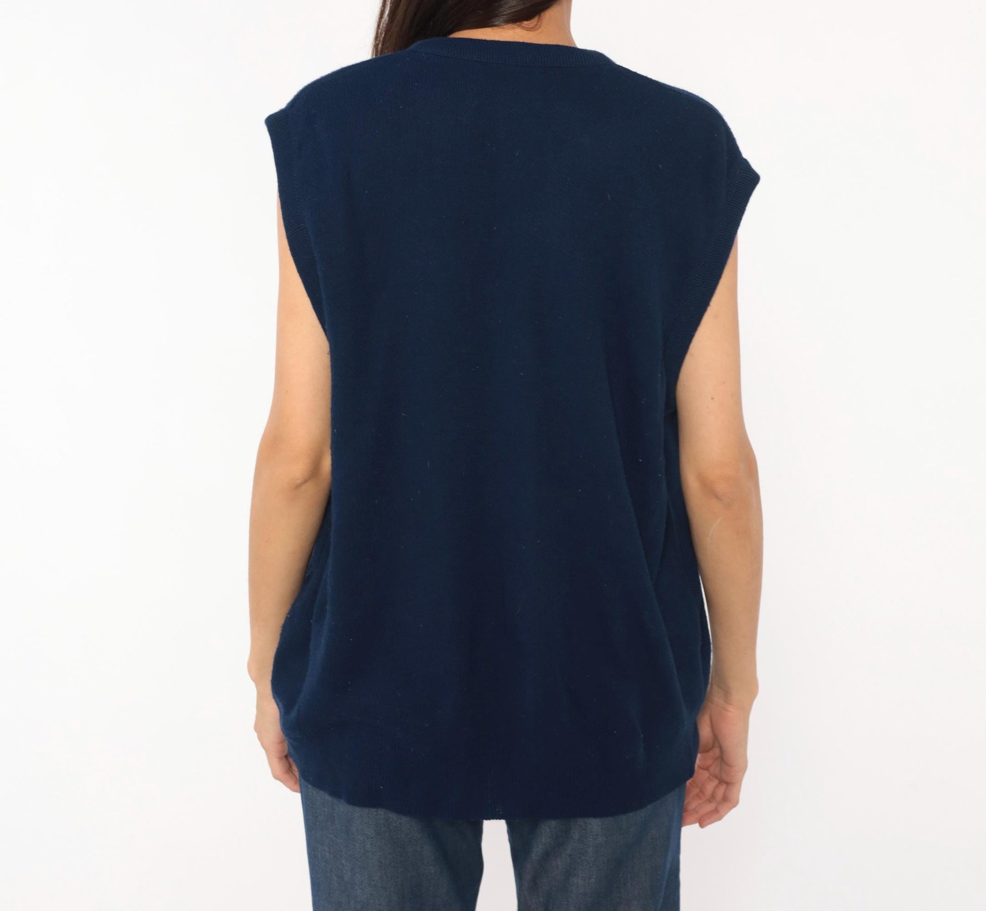 80s Janzen Navy Sweater Vest V-Neck Knit Sleeveless Pullover Extra Large XL