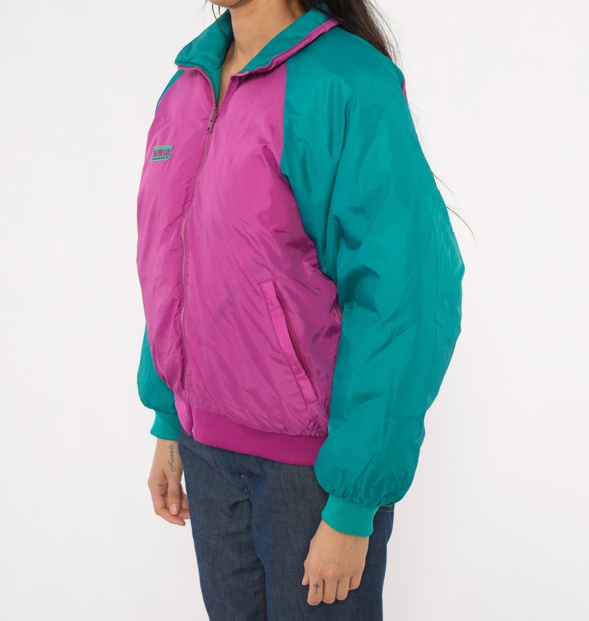 90s Paris Sport Club Reversible Down Puffer Jacket Teal Magenta Medium M