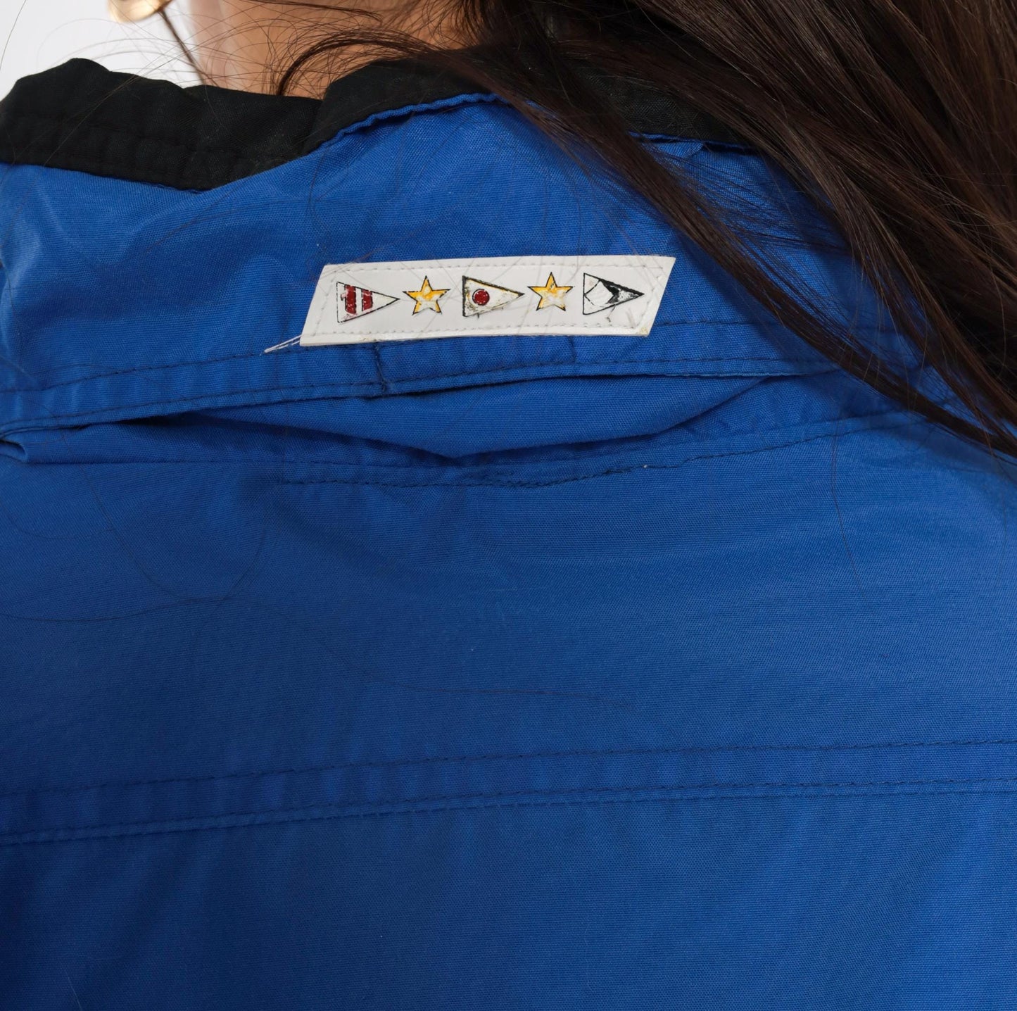 90s North Crest Cobalt Windbreaker Jacket Nylon Zip Front High Collar Large L