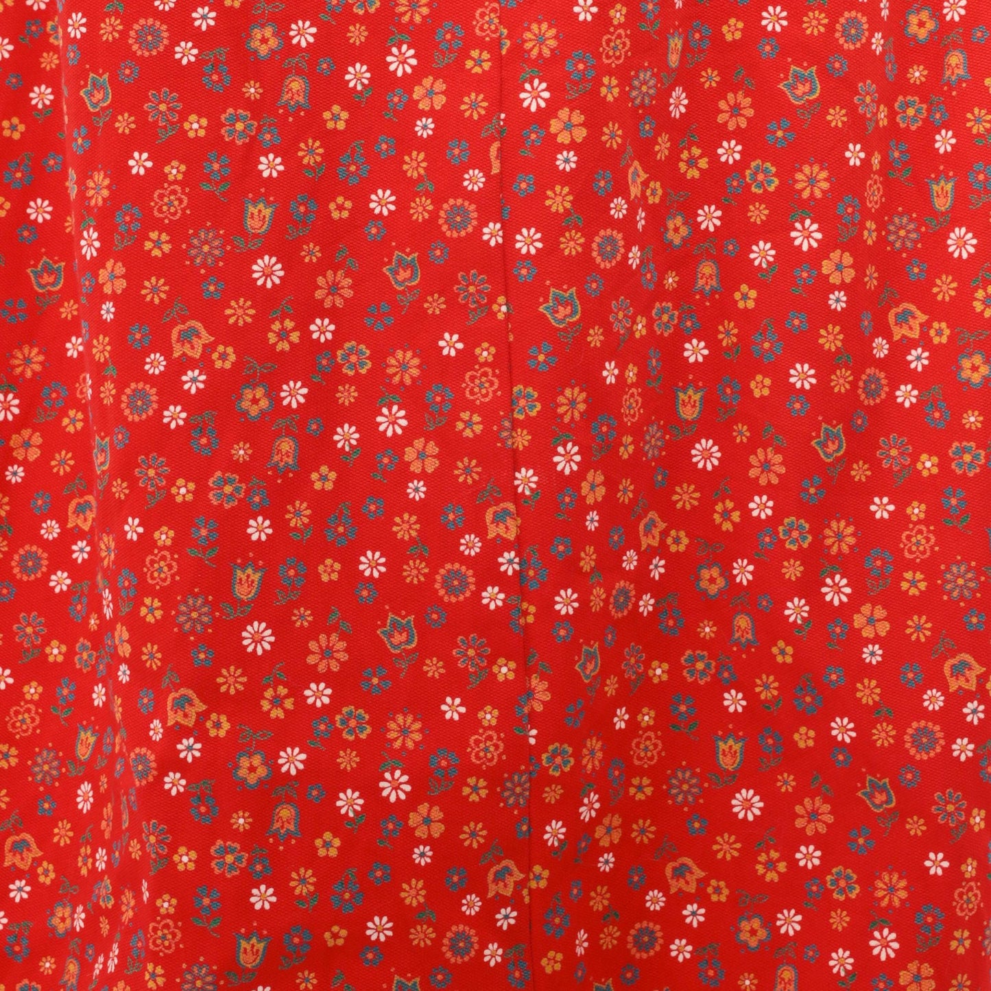 60s Red Ditsy Floral Cotton Shift Dress Eyelet Lace Cuff Knee-Length Small
