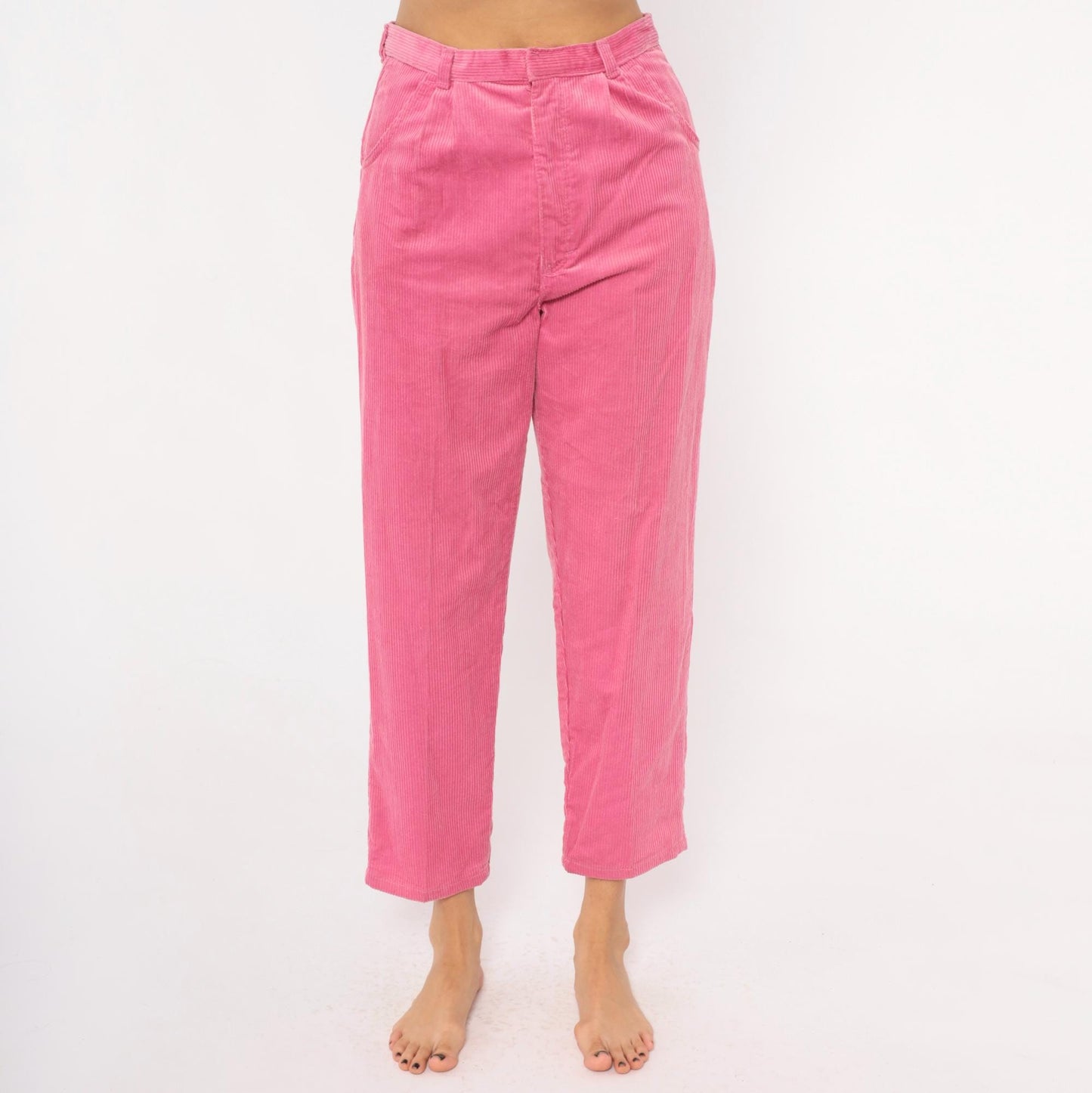 90s Sears Pretty Plus Pink Corduroy Tapered Trousers High Waist Pleated Small