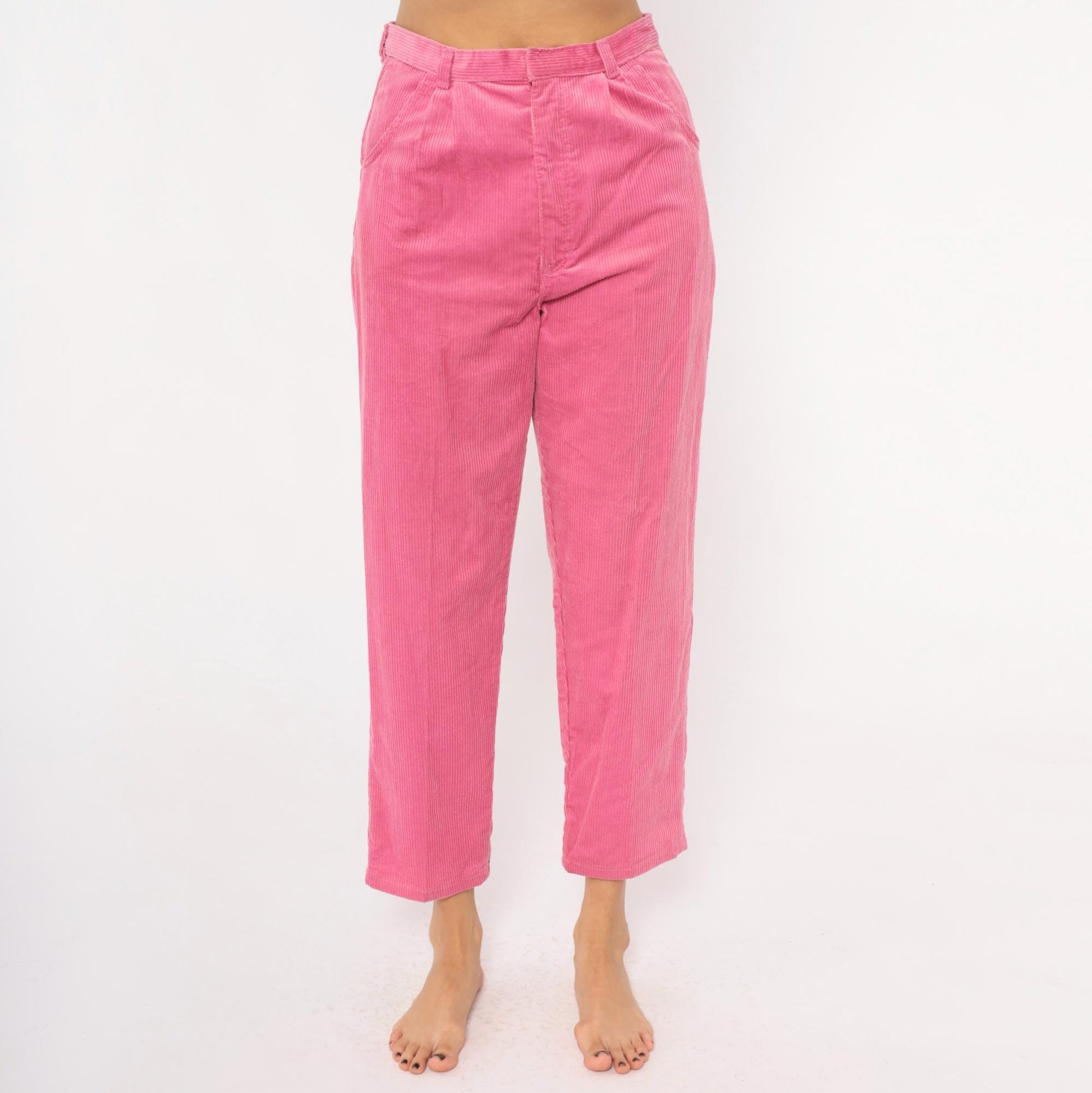 90s Sears Pretty Plus Pink Corduroy Tapered Trousers High Waist Pleated Small