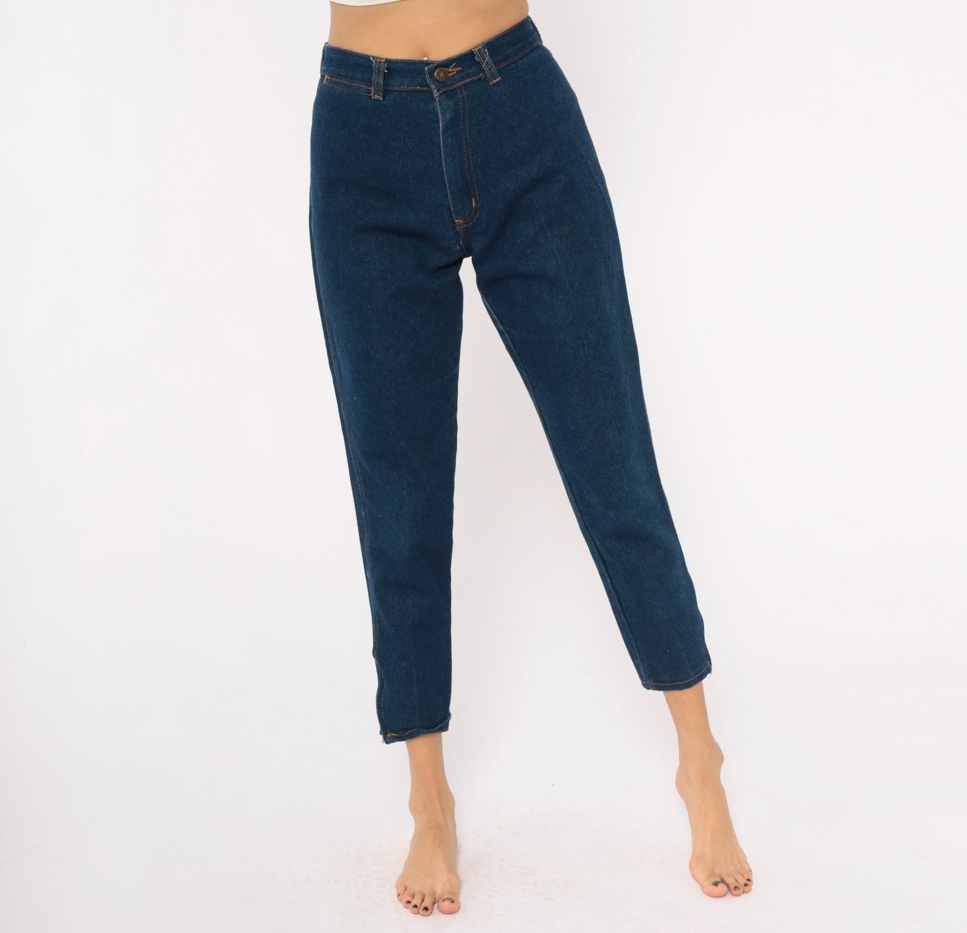80s Filippo Totti High Waisted Dark Denim Jeans Tapered Leg Navy Small