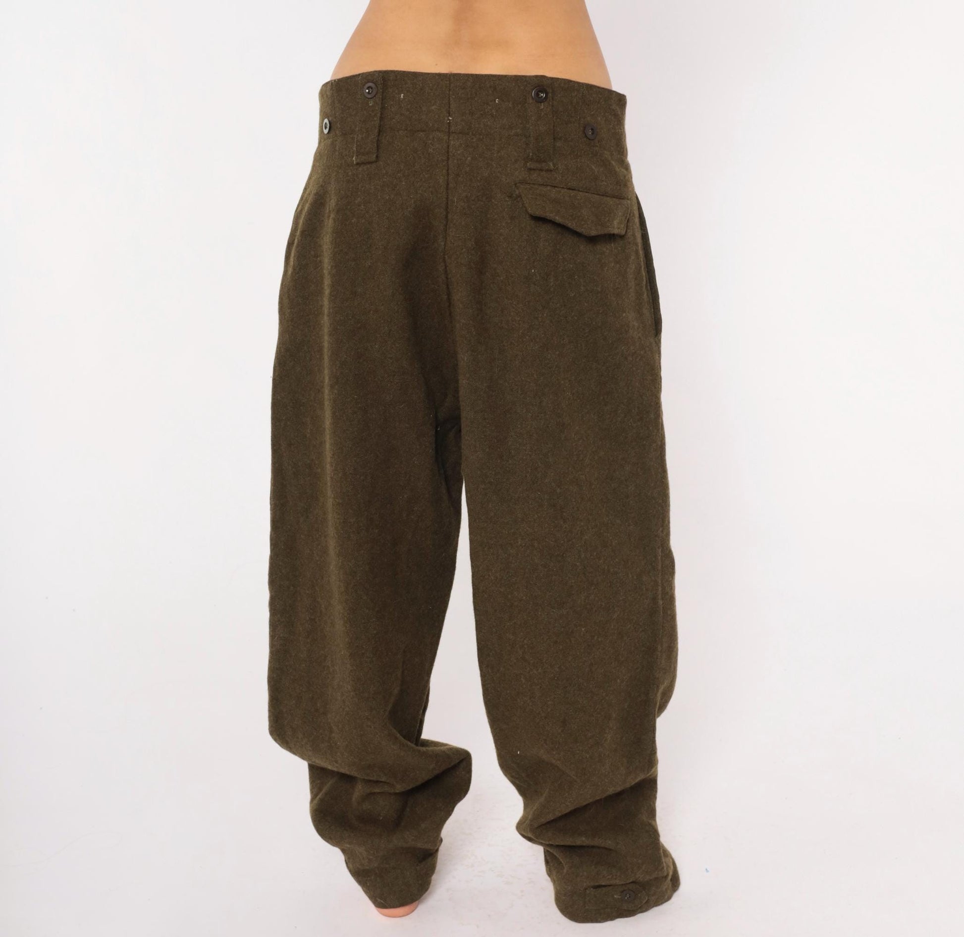 1950s Motecht Wool Military Trousers Olive High Rise Cargo Pants 34x31