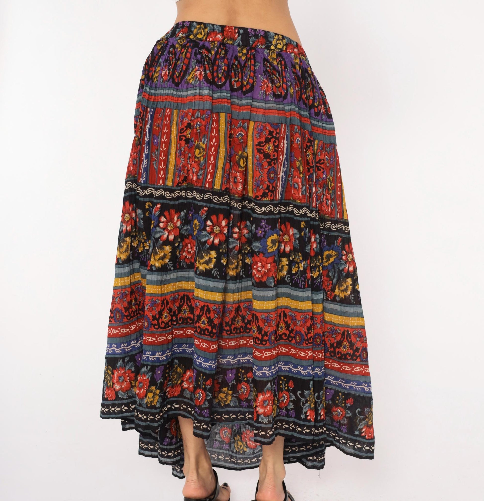 90s Phool Tiered Maxi Skirt Floral Geometric Print Cotton Plus Size 3X