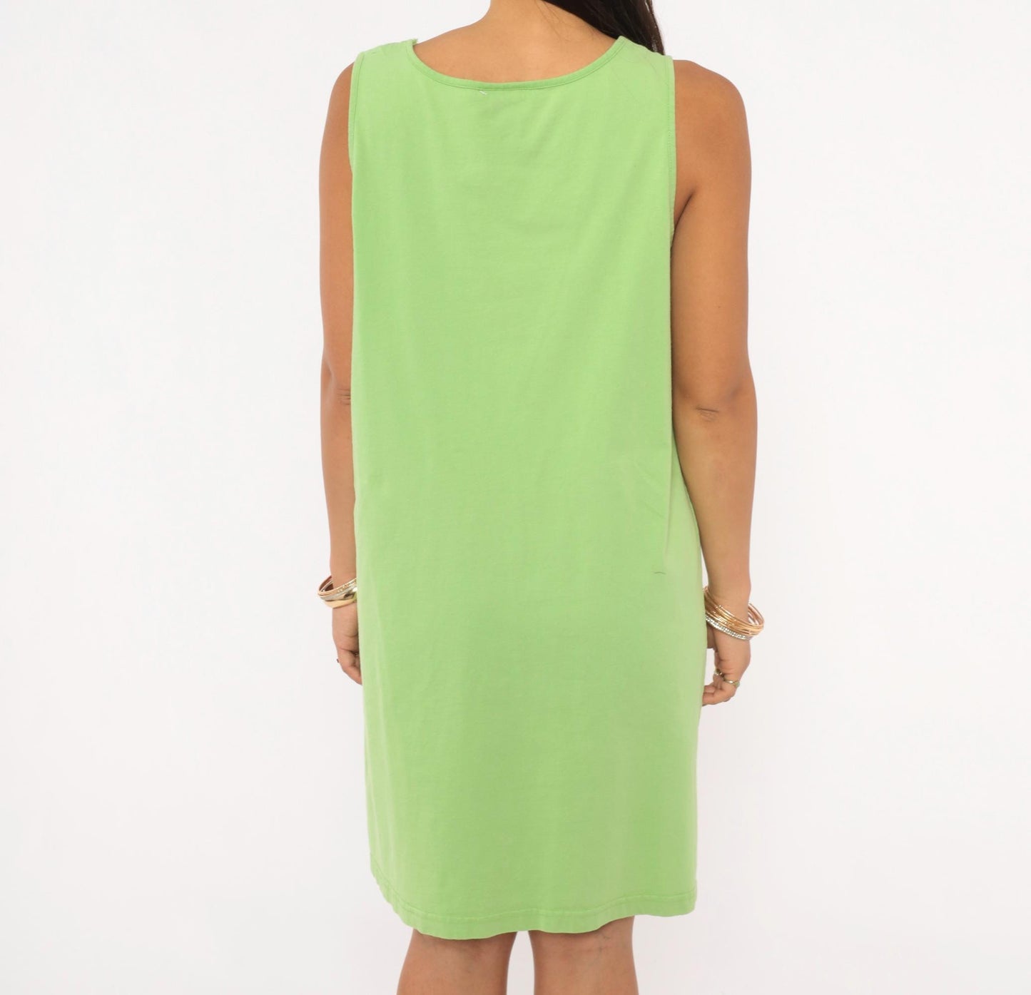 90s Jennifer Moore Beach Umbrella Tank Dress Sage Green Cotton Large L