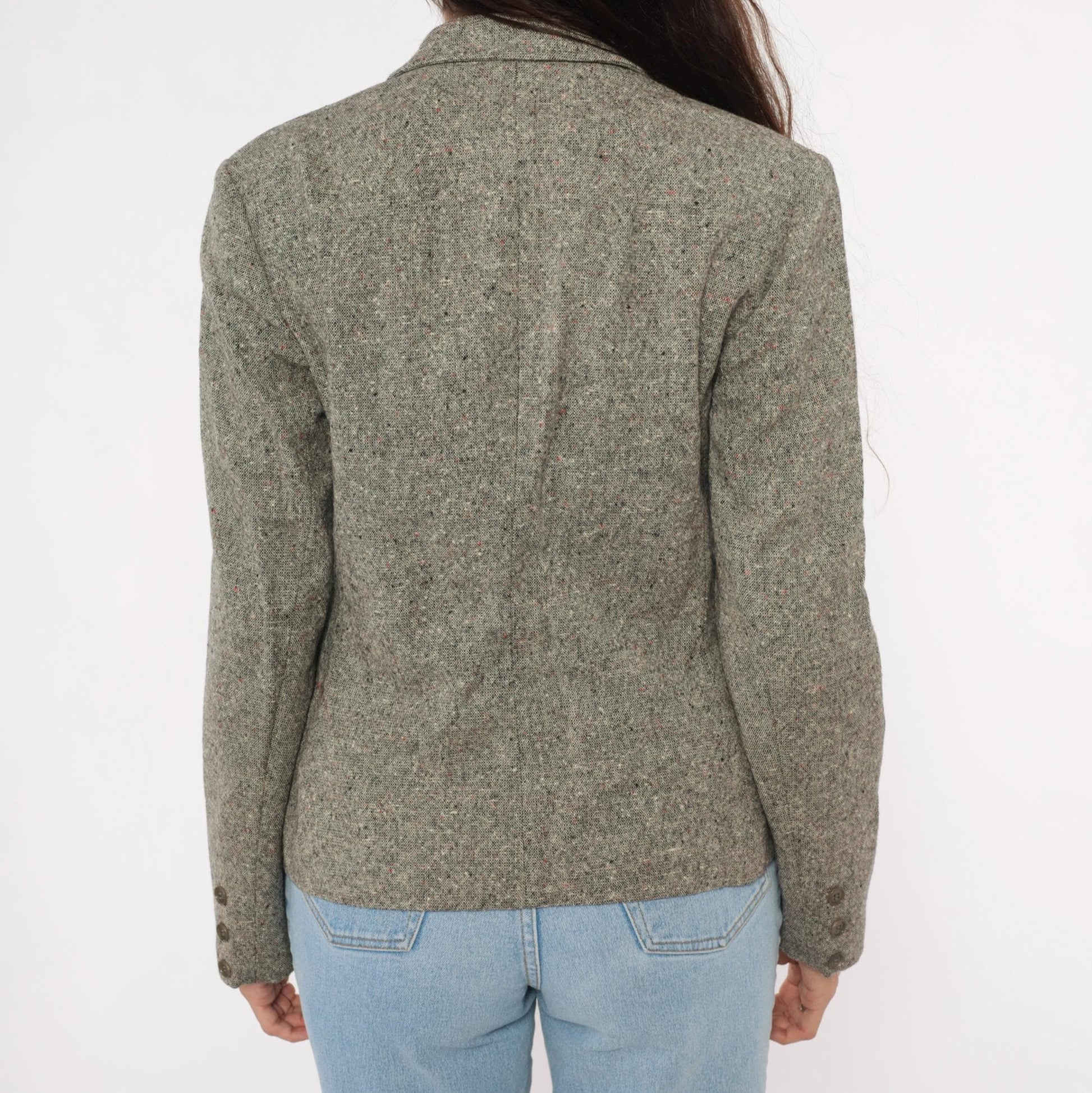 80s Pendleton Tweed Blazer Grey Wool Notched Lapel Fitted Small S