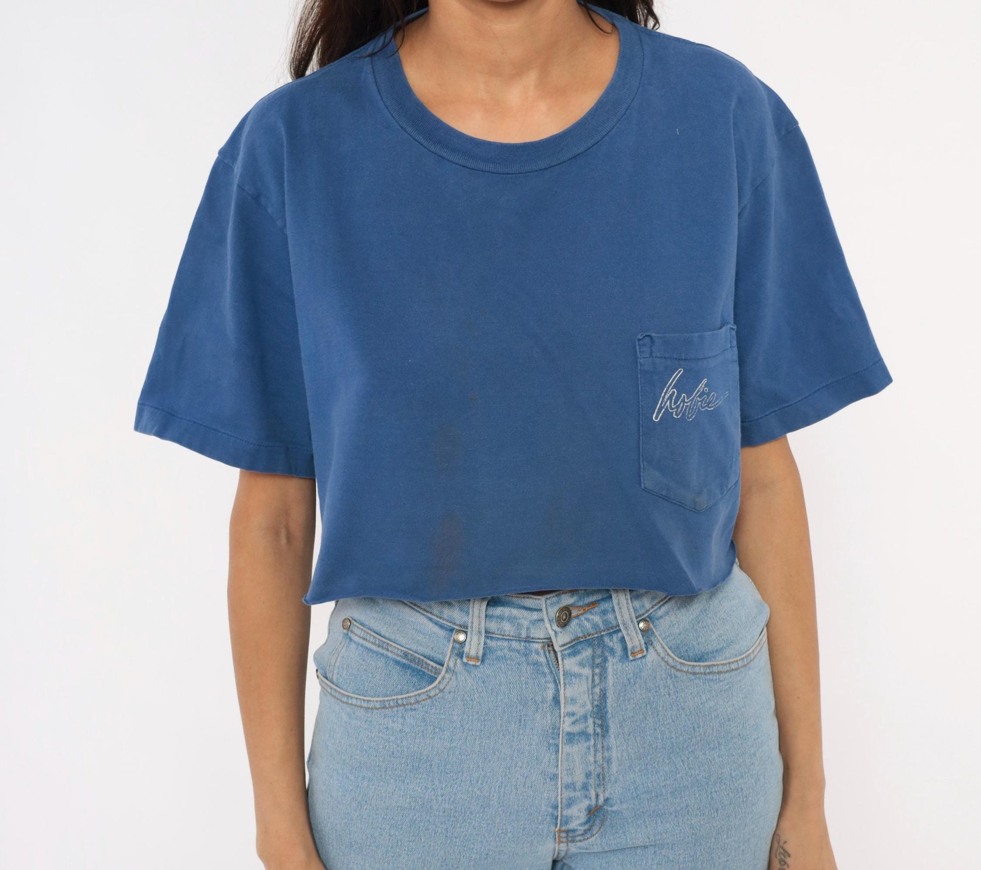 90s Hobie Surf Graphic Crop Tee Cobalt Blue Cotton Medium