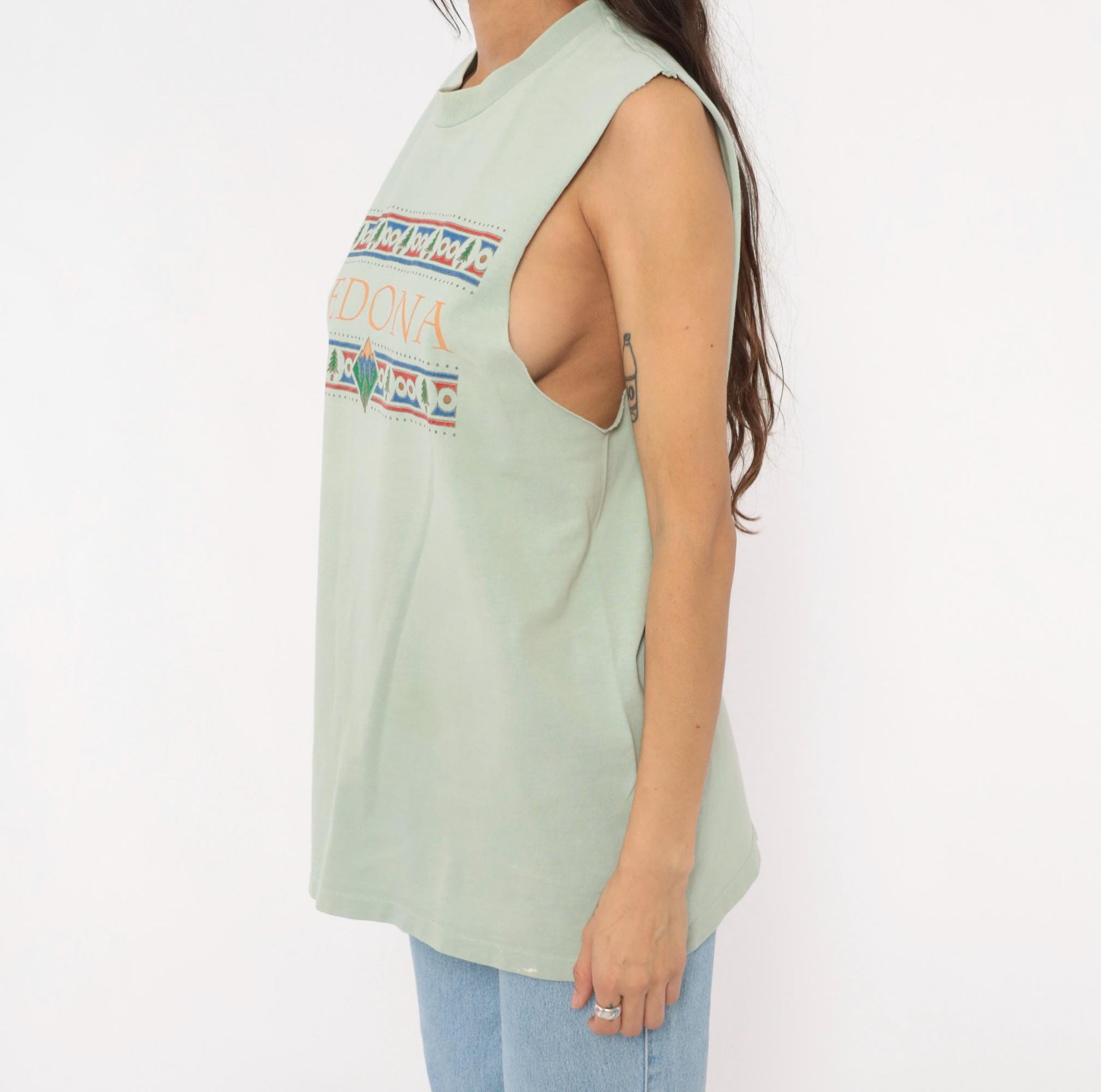 90s Anvil Sedona Arizona Sage Green Cotton Tank Top Graphic Mountain Tree Extra Large XL
